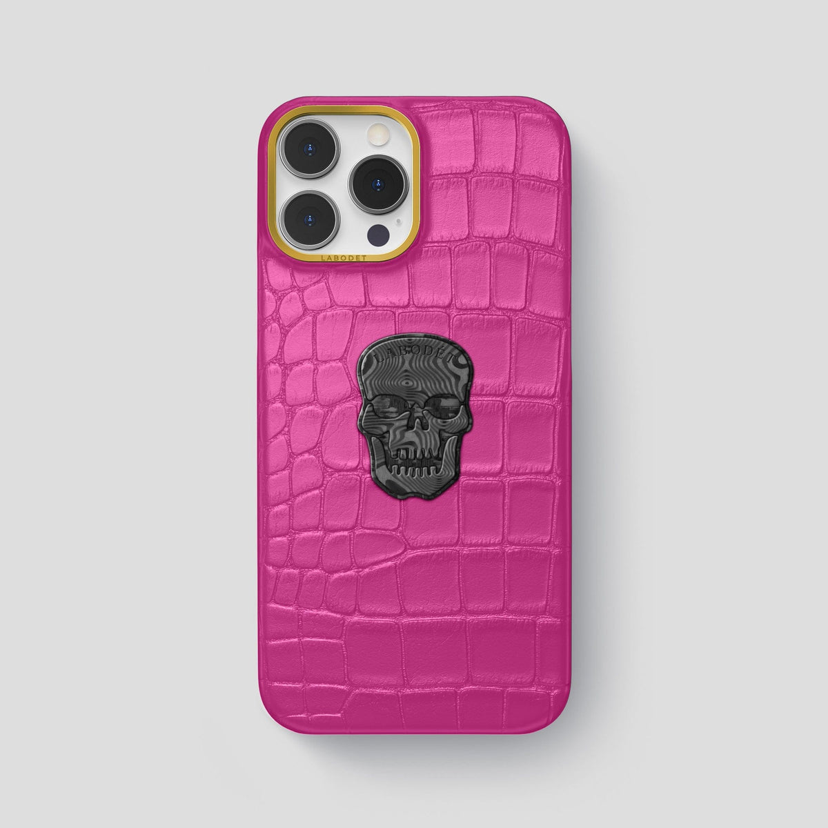 Fuchsia iPhone 14 Pro Max Classic Case Alligator with Gold Metal -1 | Fuchsia-Gold
