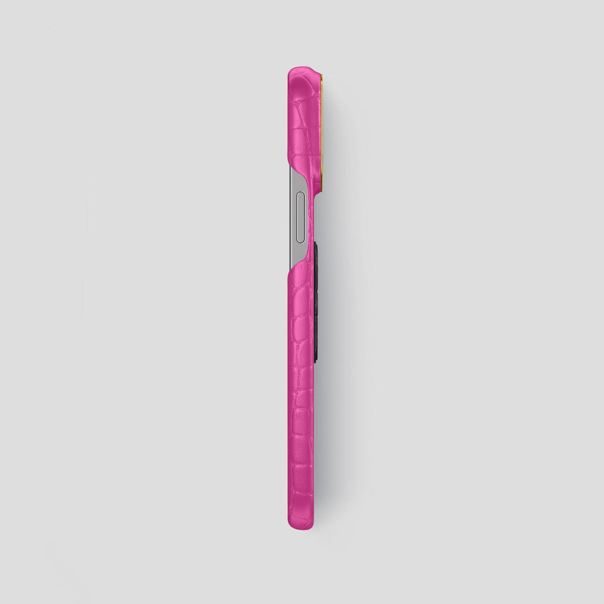 Fuchsia iPhone 14 Pro Max Classic Case Alligator with Gold Metal -3 | Fuchsia-Gold