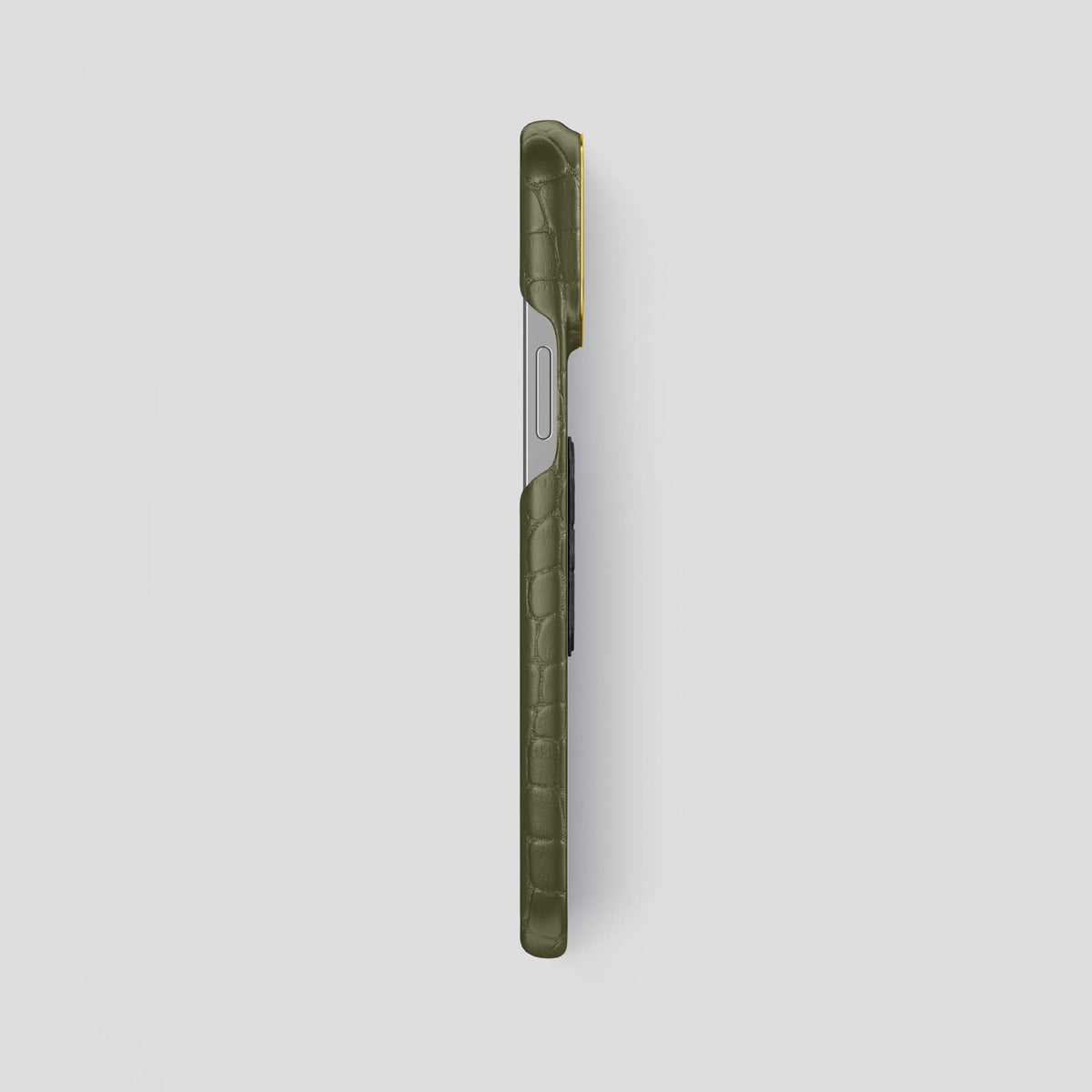 Kaki-Green iPhone 14 Pro Max Classic Case Alligator with Gold Metal -3 | Kaki-Green-Gold