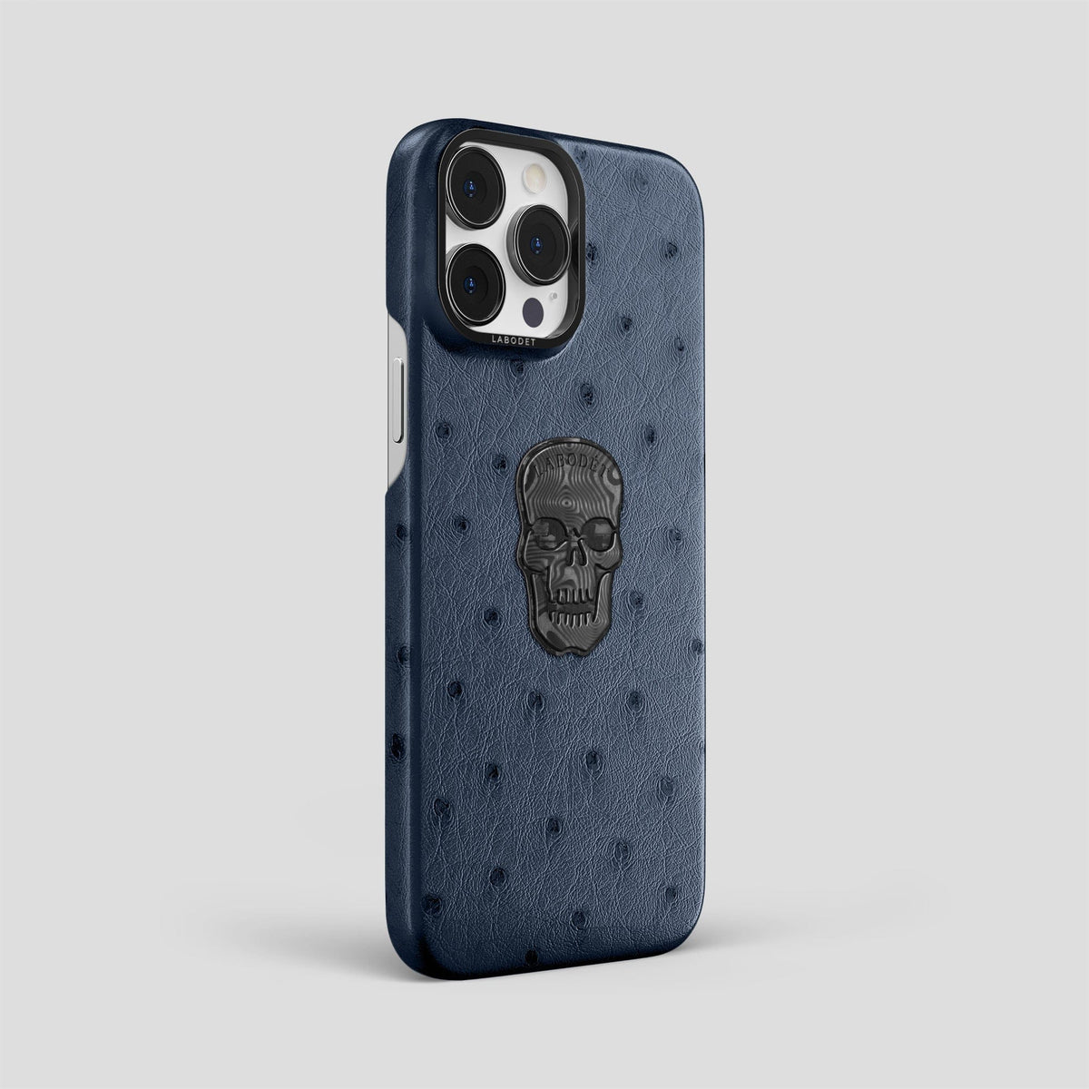 Navy-Blue iPhone 14 Pro Max Classic Case Ostrich with Black Metal -2 | Navy-Blue-Black