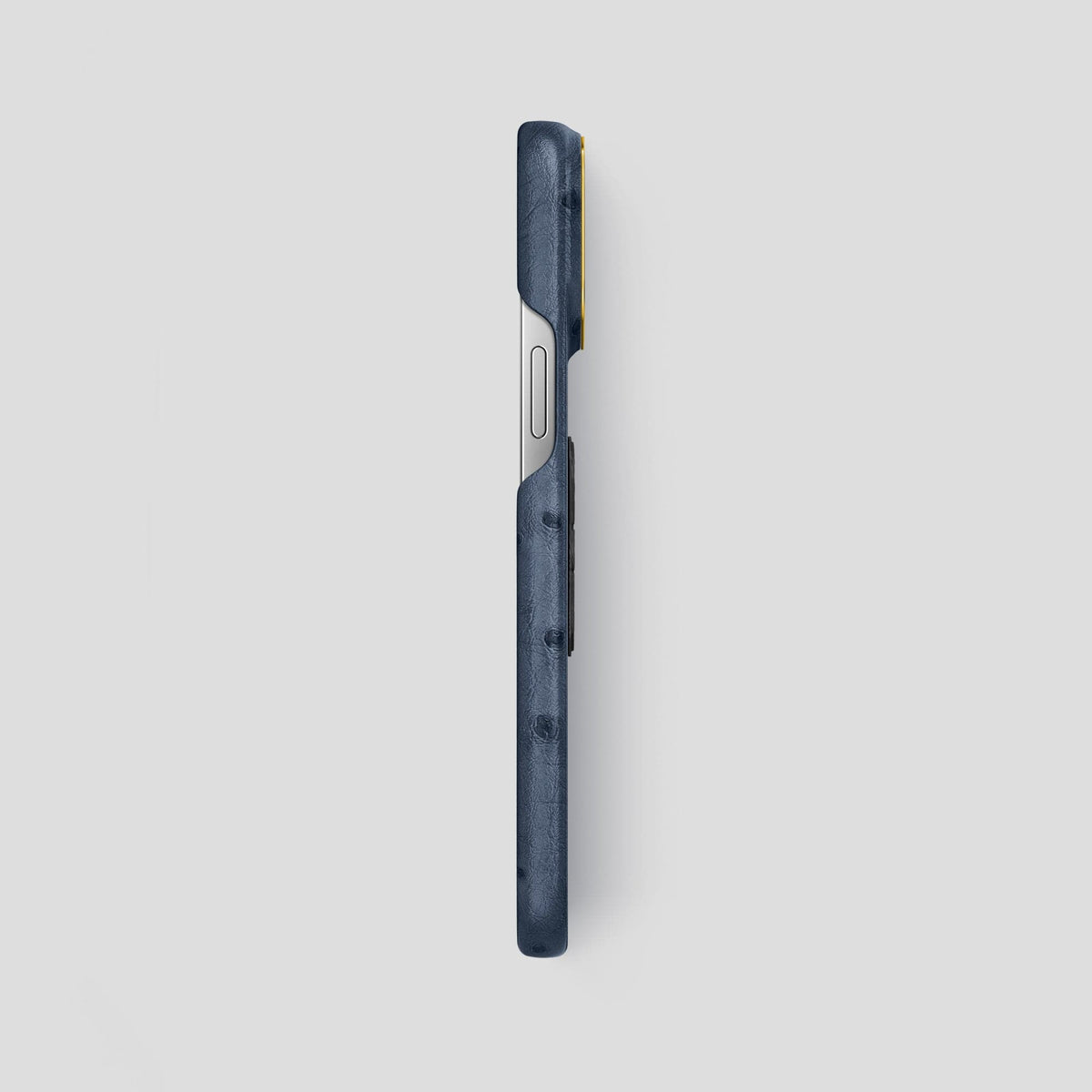 Navy-Blue iPhone 15 Pro Max Classic Case Ostrich with Gold Metal -3 | Navy-Blue-Gold