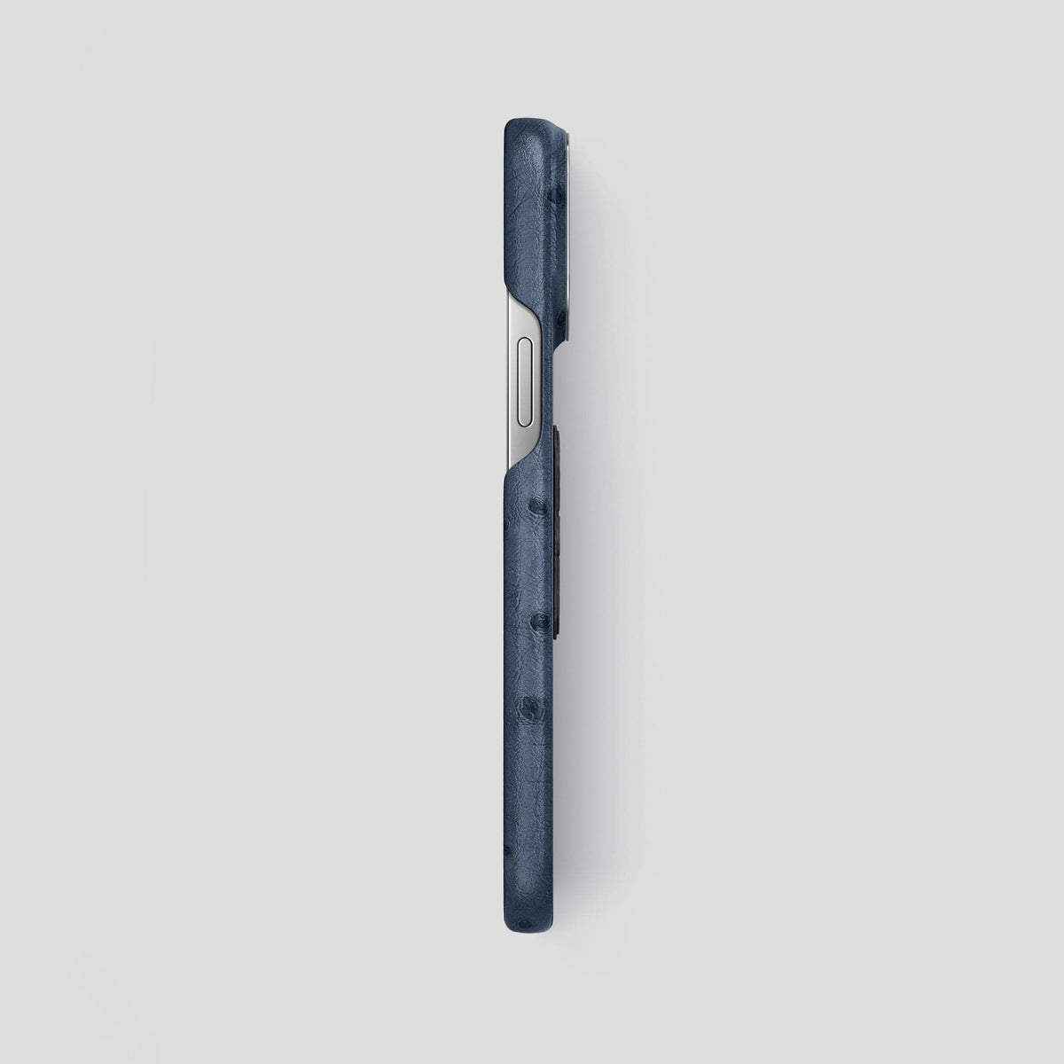Navy-Blue iPhone 15 Pro Max Classic Case Ostrich with Steel Metal -3 | Navy-Blue-Steel