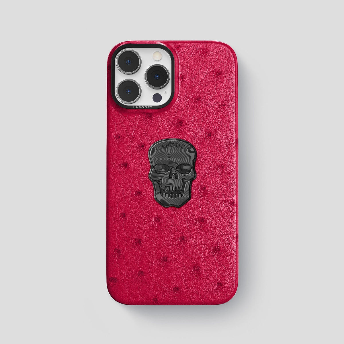 Bordeaux iPhone 15 Pro Max Classic Case Ostrich with Black Metal -1 | Bordeaux-Black