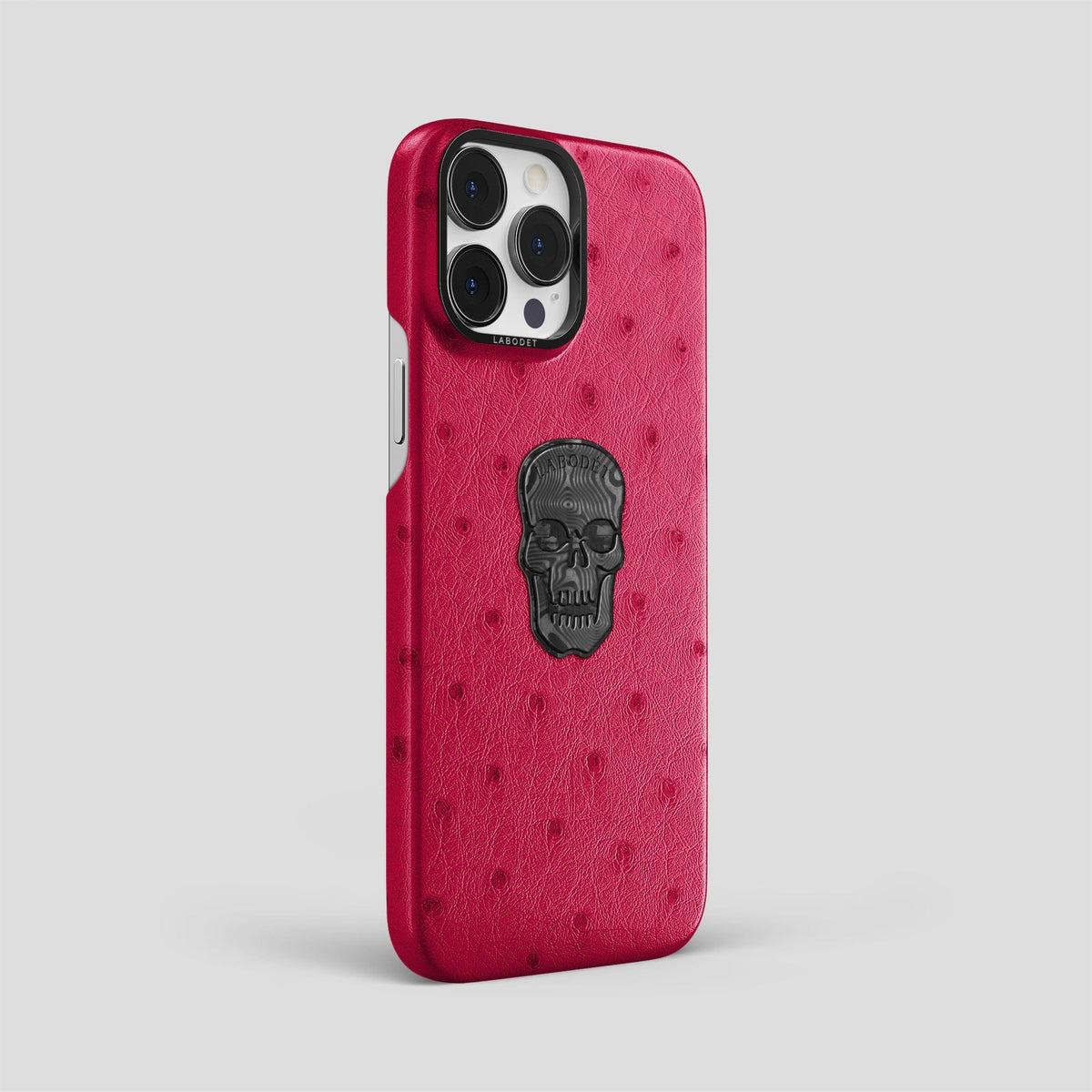 Bordeaux iPhone 15 Pro Max Classic Case Ostrich with Black Metal -2 | Bordeaux-Black