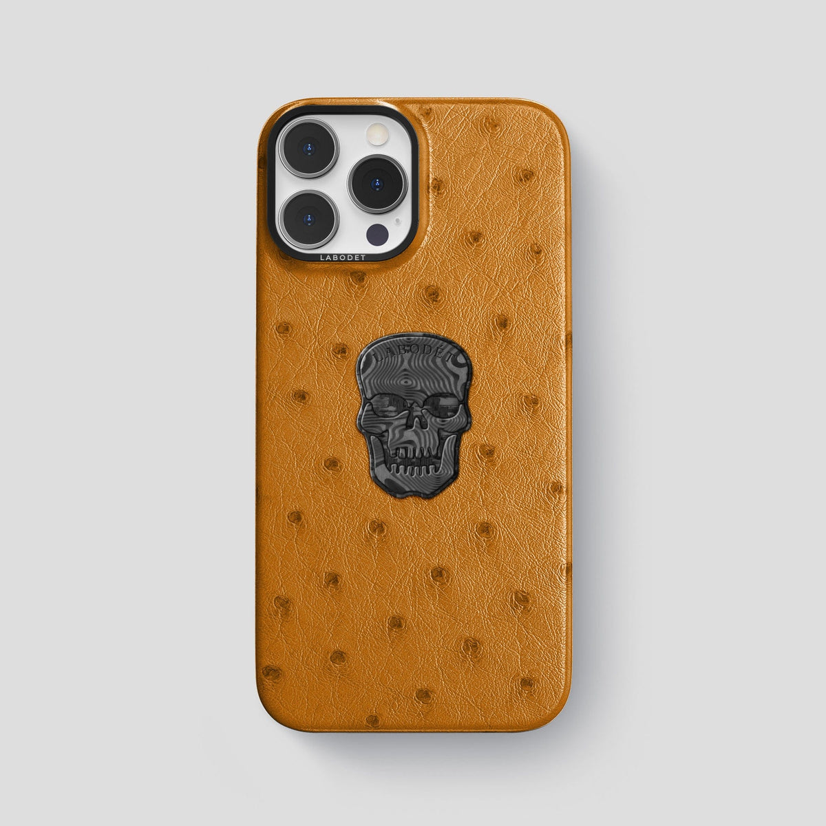 Chestnut iPhone 15 Pro Max Classic Case Ostrich with Black Metal -1 | Chestnut-Black