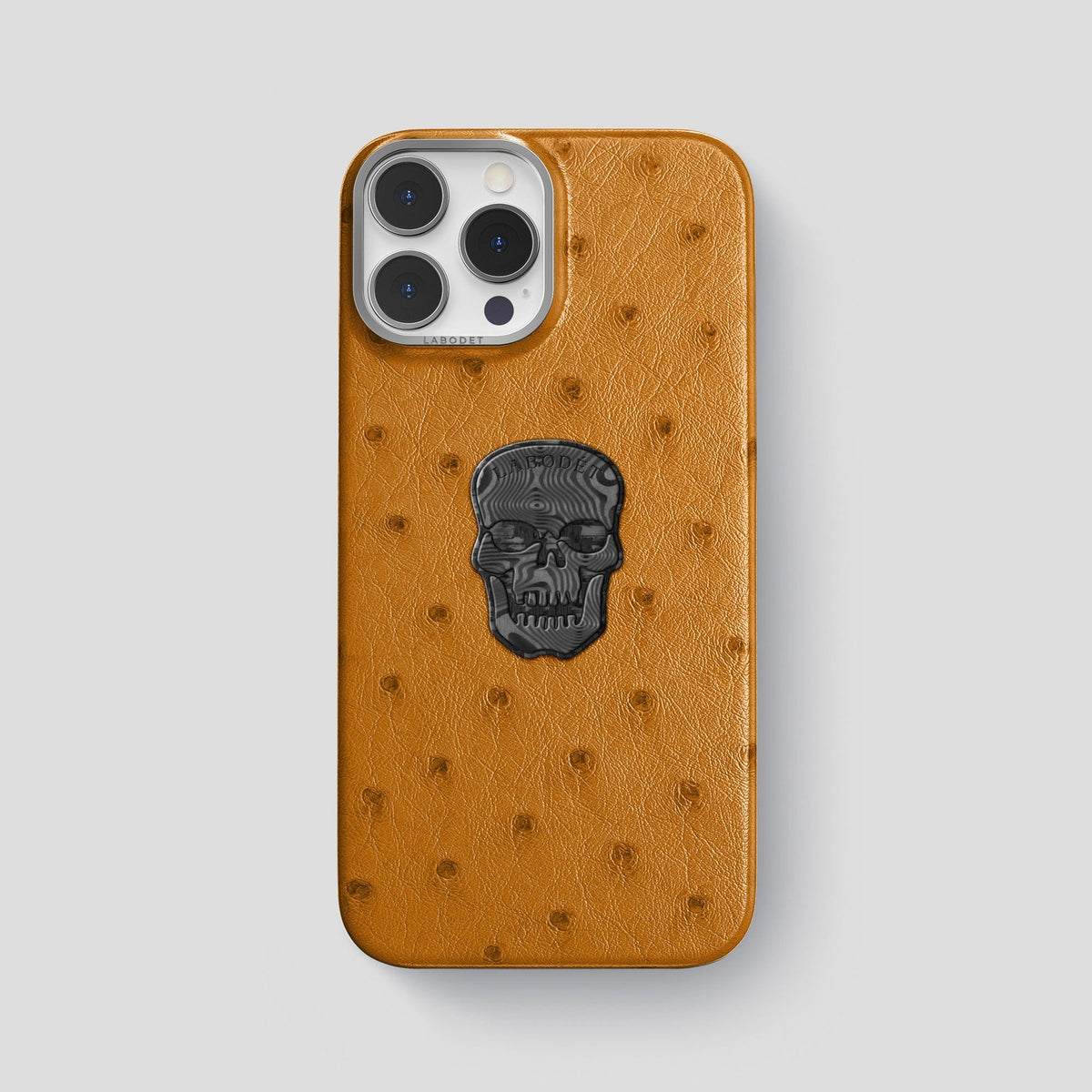 Chestnut iPhone 15 Pro Max Classic Case Ostrich with Steel Metal -1 | Chestnut-Steel