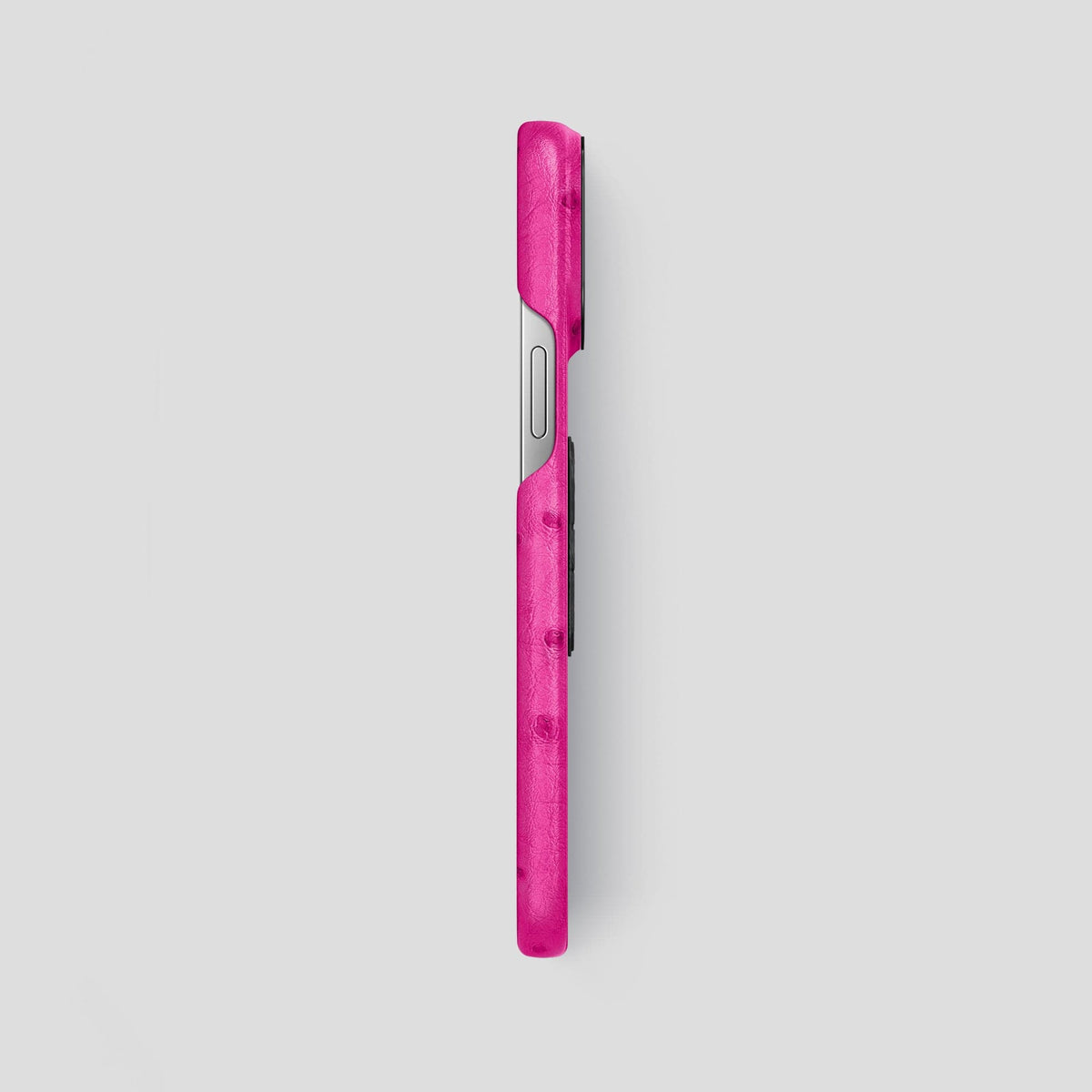 Fuchsia iPhone 15 Pro Max Classic Case Ostrich with Black Metal -3 | Fuchsia-Black