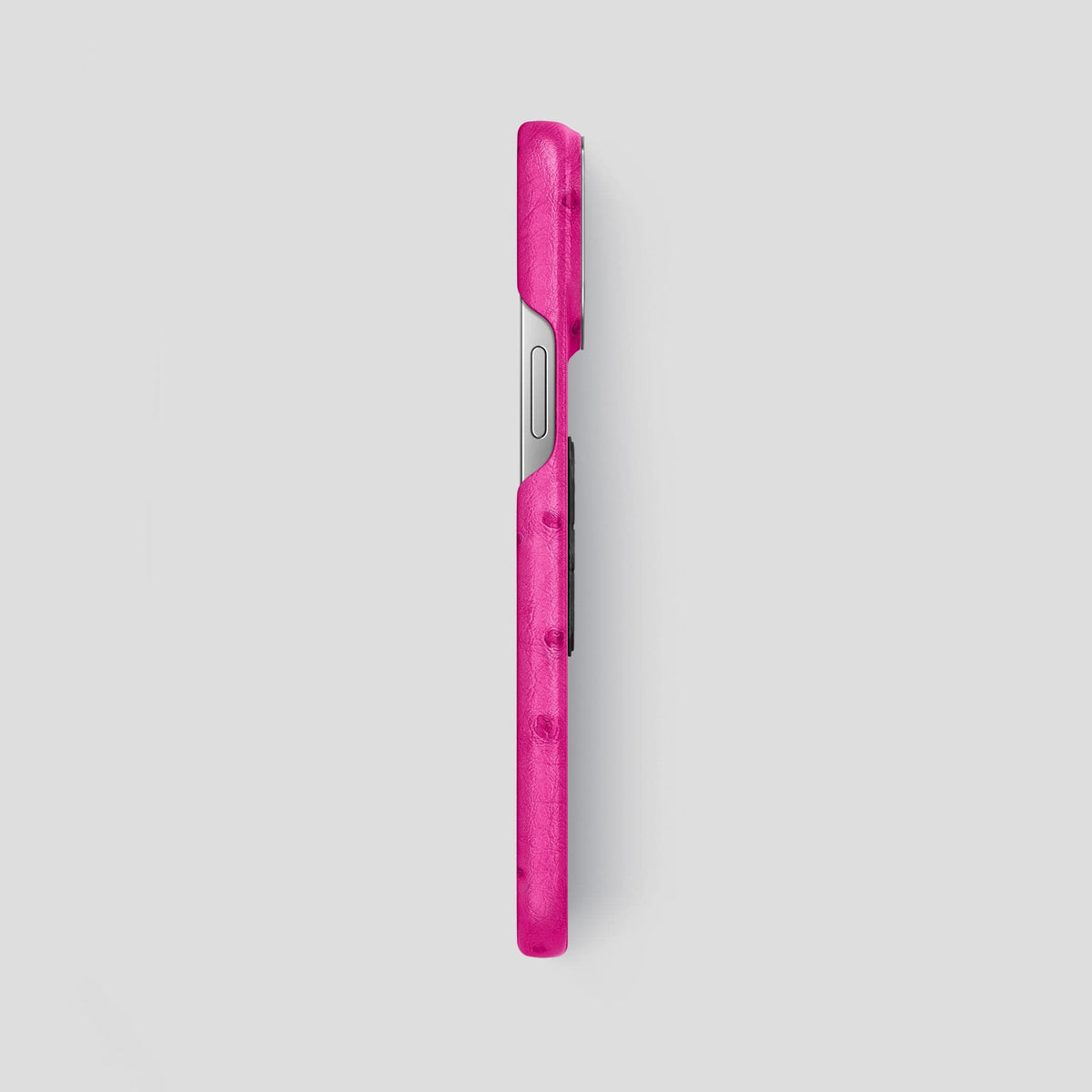 Fuchsia iPhone 15 Pro Max Classic Case Ostrich with Steel Metal -3 | Fuchsia-Steel