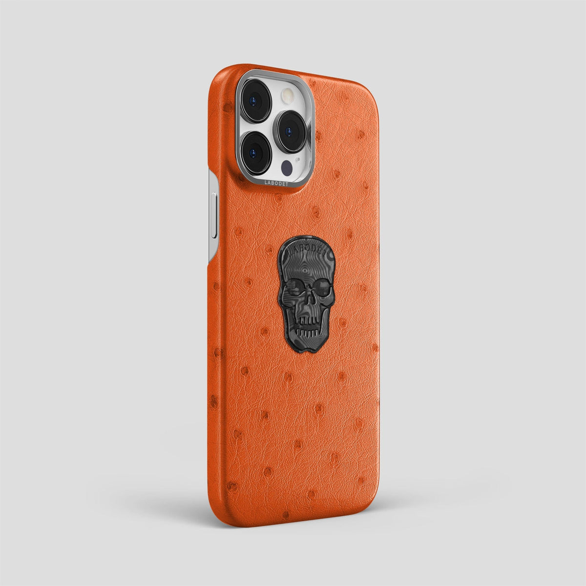 Orange iPhone 15 Pro Max Classic Case Ostrich with Steel Metal -2 | Orange-Steel