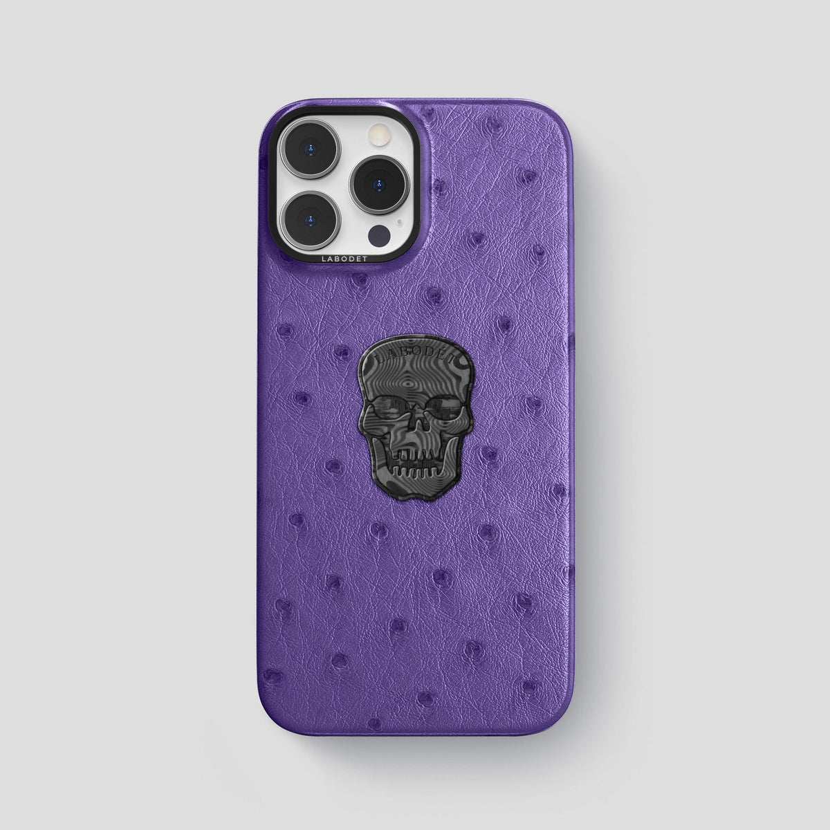 Purple iPhone 14 Pro Max Classic Case Ostrich with Black Metal -1 | Purple-Black