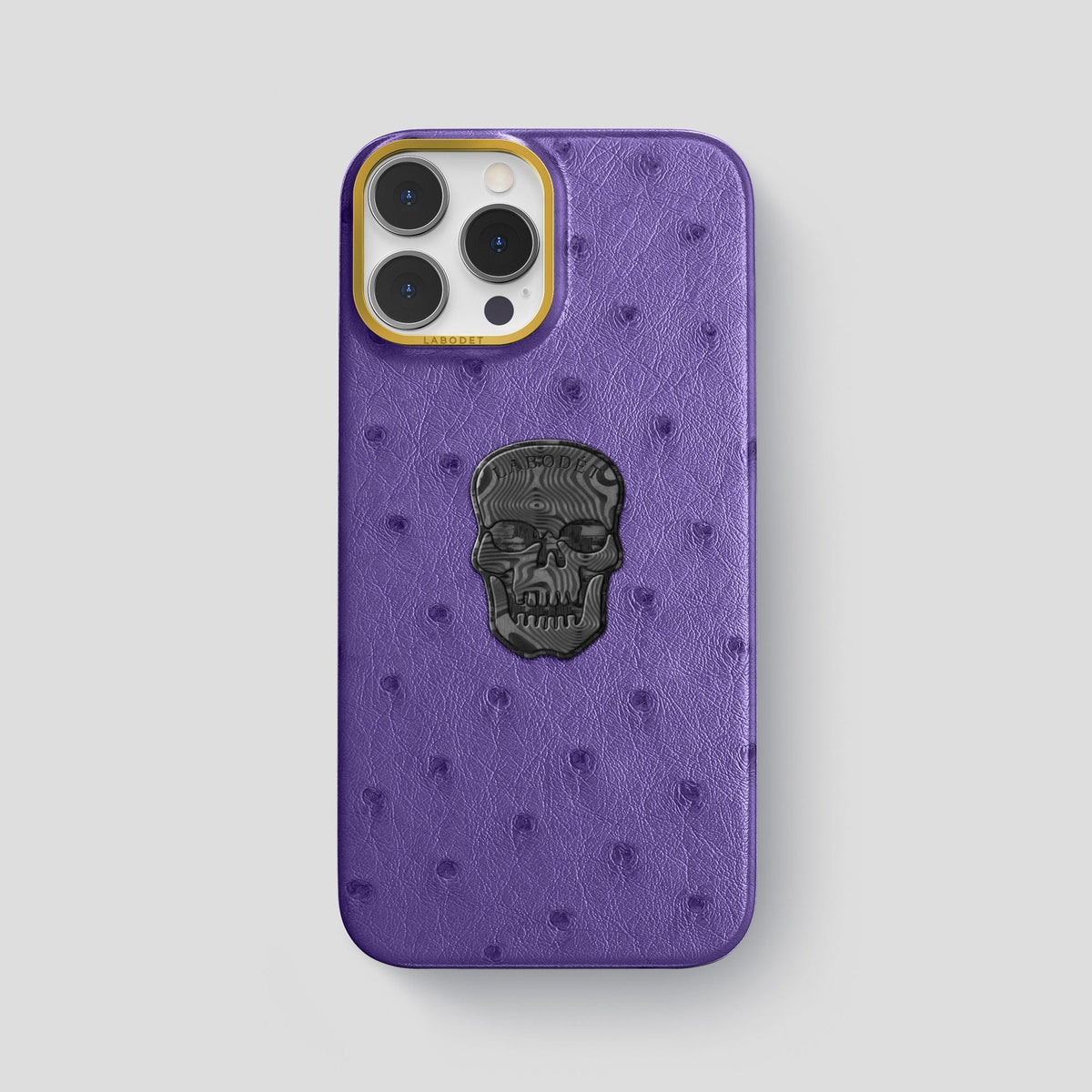 Purple iPhone 14 Pro Max Classic Case Ostrich with Gold Metal -1 | Purple-Gold