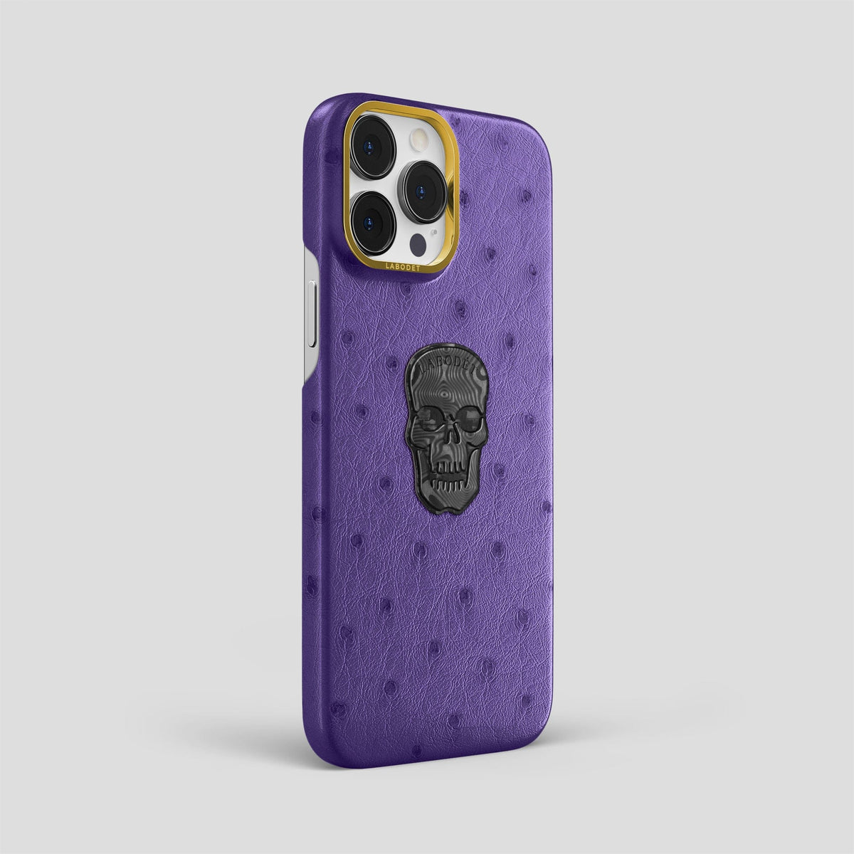 Purple iPhone 14 Pro Max Classic Case Ostrich with Gold Metal -2 | Purple-Gold