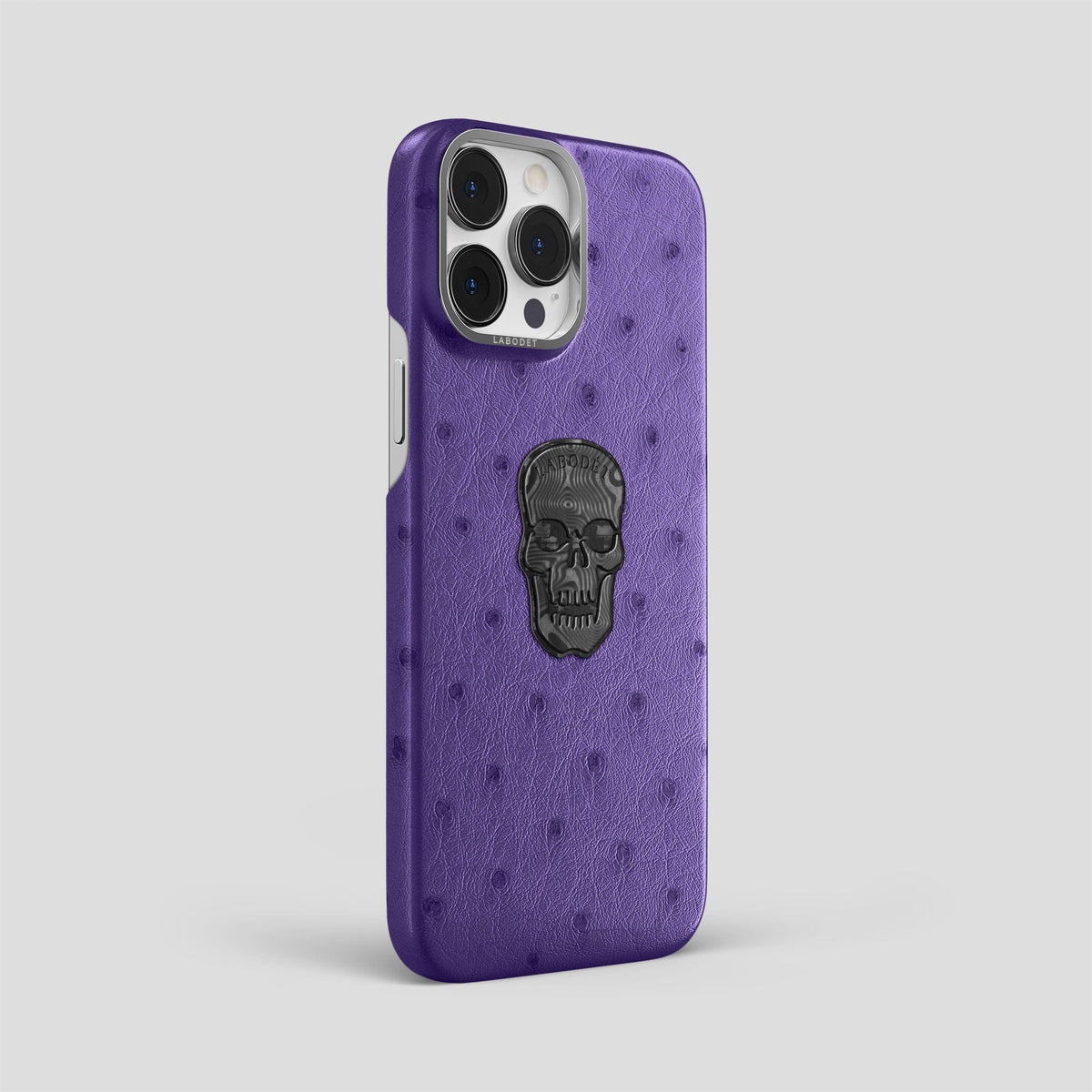Purple iPhone 14 Pro Max Classic Case Ostrich with Steel Metal -2 | Purple-Steel