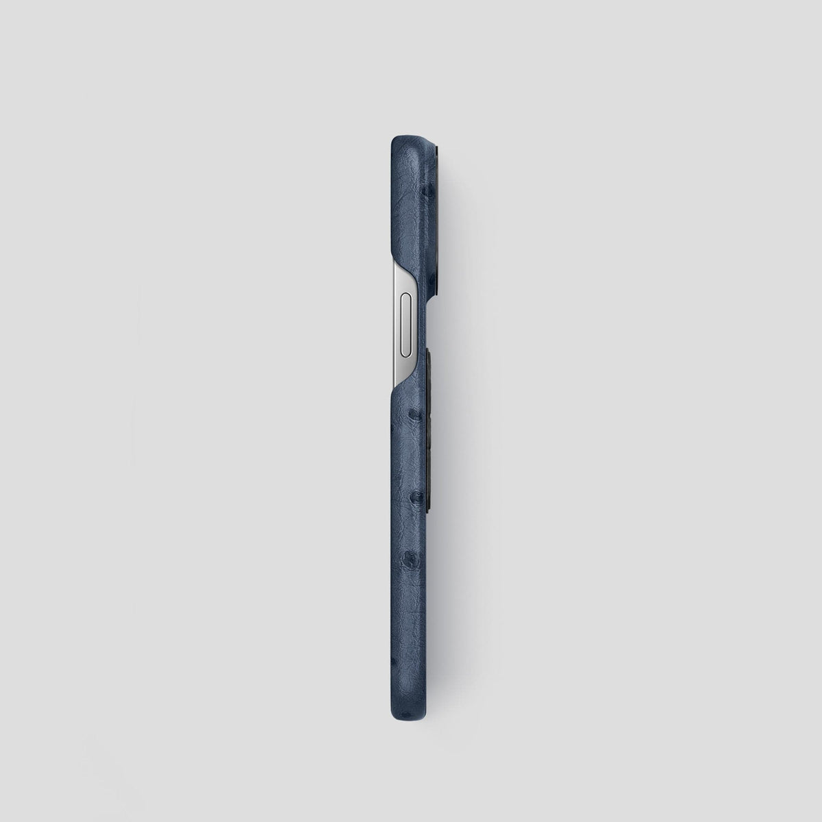 Navy-Blue iPhone 14 Pro Classic Case Ostrich with Black Metal -3 | Navy-Blue-Black