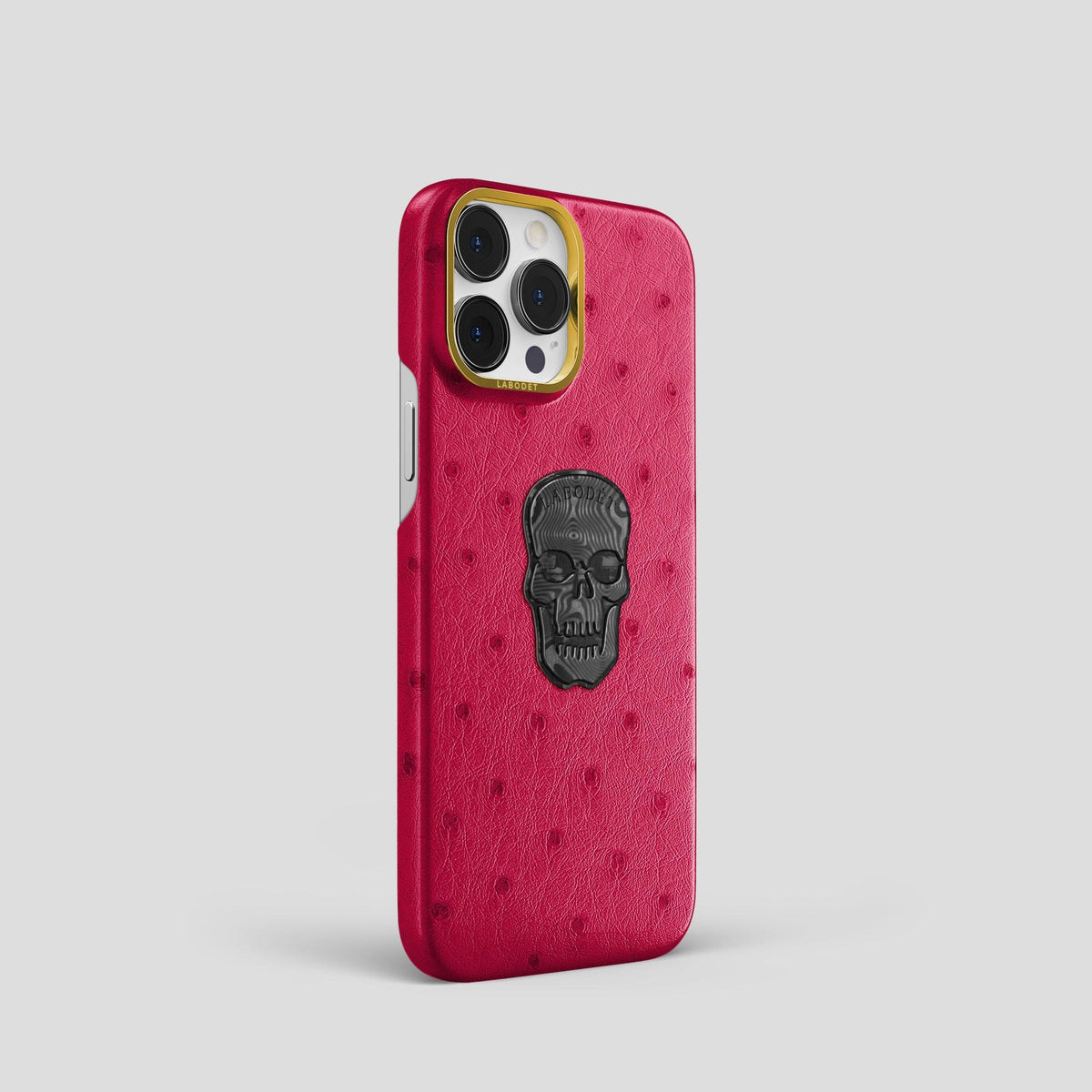 Bordeaux iPhone 15 Pro Classic Case Ostrich with Gold Metal -2 | Bordeaux-Gold