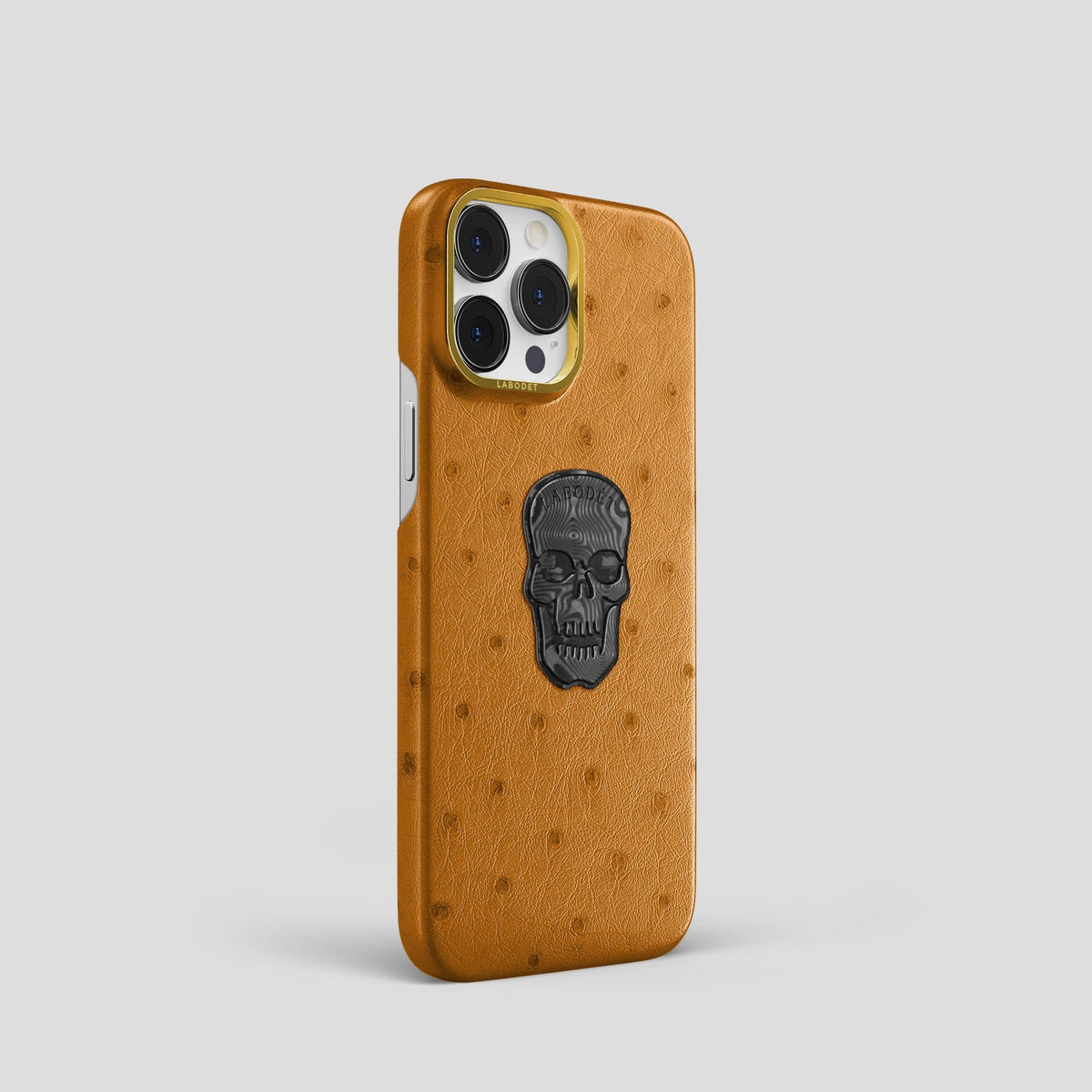Chestnut iPhone 15 Pro Classic Case Ostrich with Gold Metal -2 | Chestnut-Gold