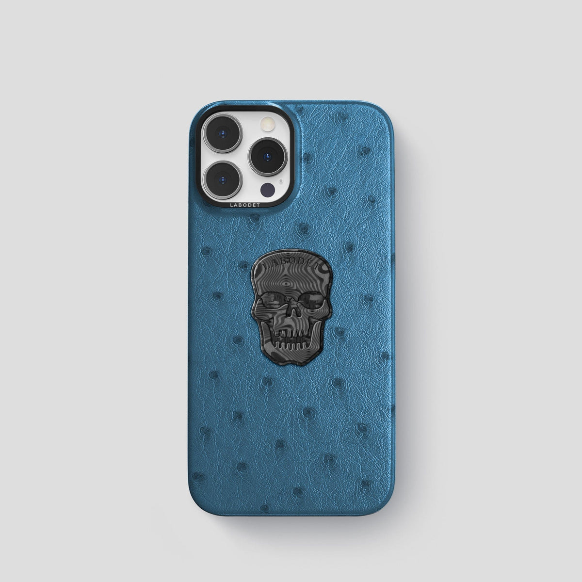 Blue-Jeans iPhone 13 Pro Classic Case Ostrich with Black Metal -1 | Blue-Jeans-Black