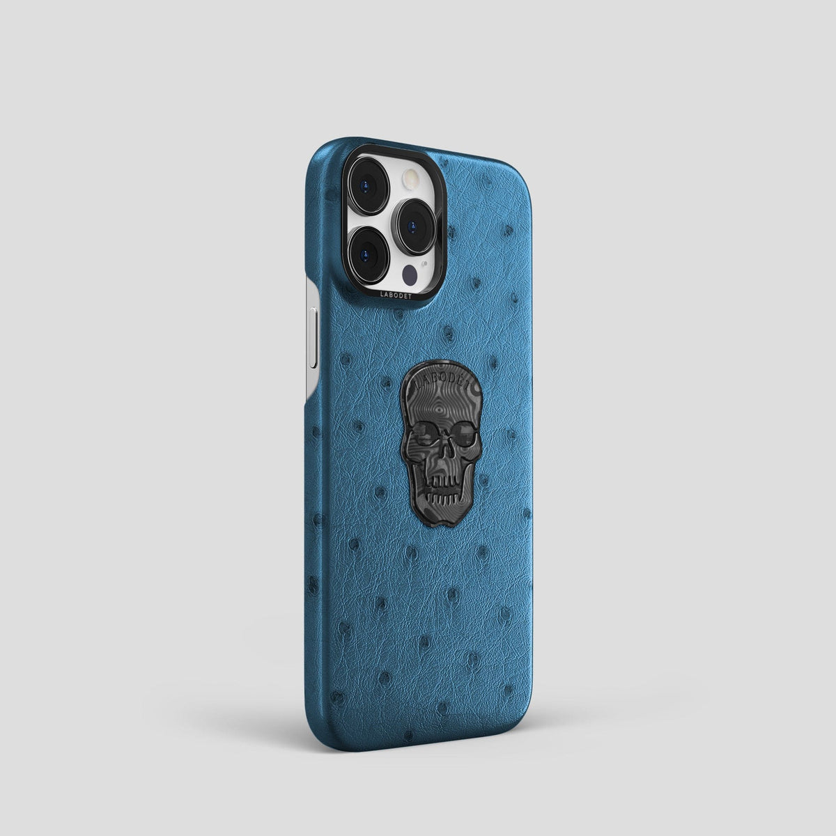 Blue-Jeans iPhone 14 Pro Classic Case Ostrich with Black Metal -2 | Blue-Jeans-Black