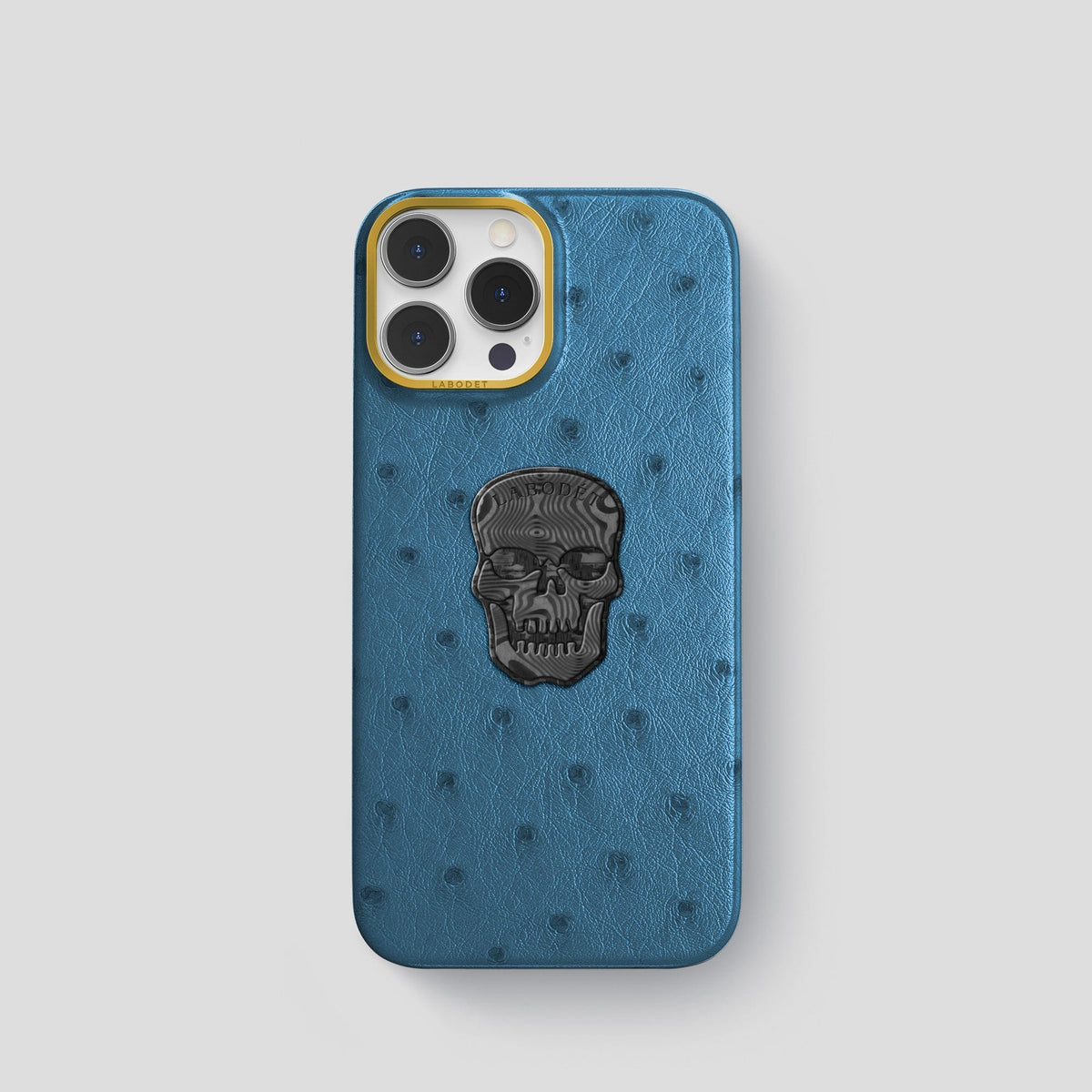 Blue-Jeans iPhone 15 Pro Classic Case Ostrich with Gold Metal -1 | Blue-Jeans-Gold