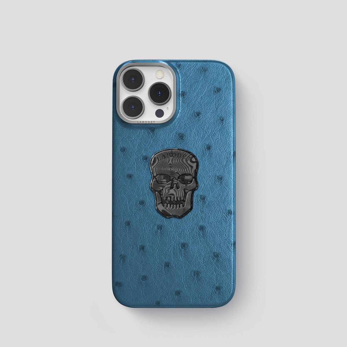Blue-Jeans iPhone 15 Pro Classic Case Ostrich with Steel Metal -1 | Blue-Jeans-Steel
