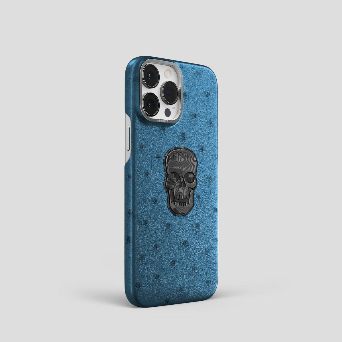 Blue-Jeans iPhone 14 Pro Classic Case Ostrich with Steel Metal -2 | Blue-Jeans-Steel