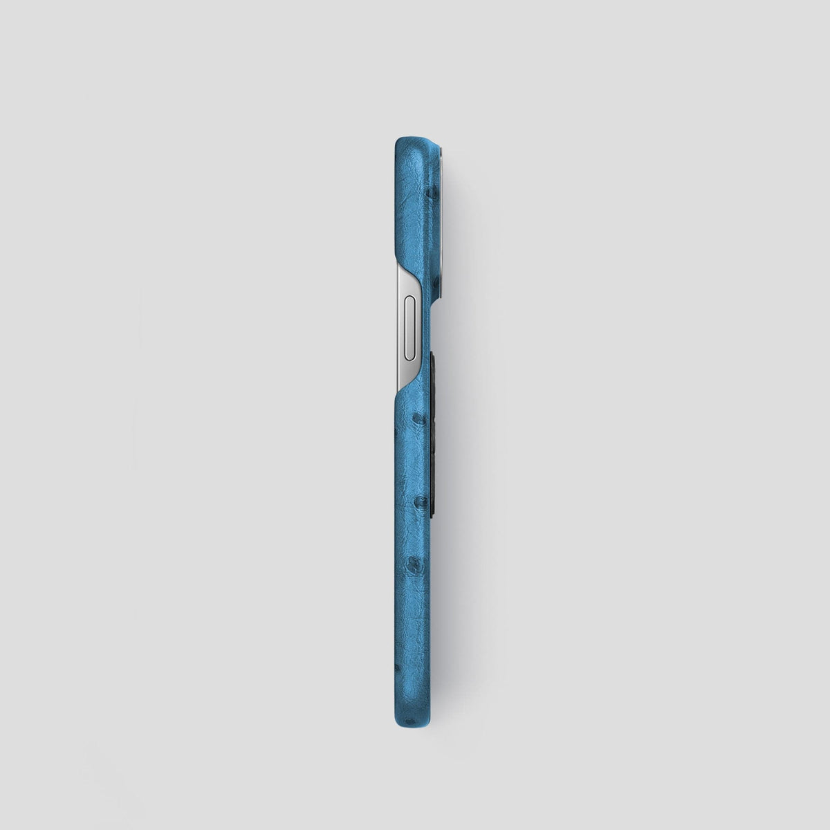 Blue-Jeans iPhone 15 Pro Classic Case Ostrich with Steel Metal -3 | Blue-Jeans-Steel