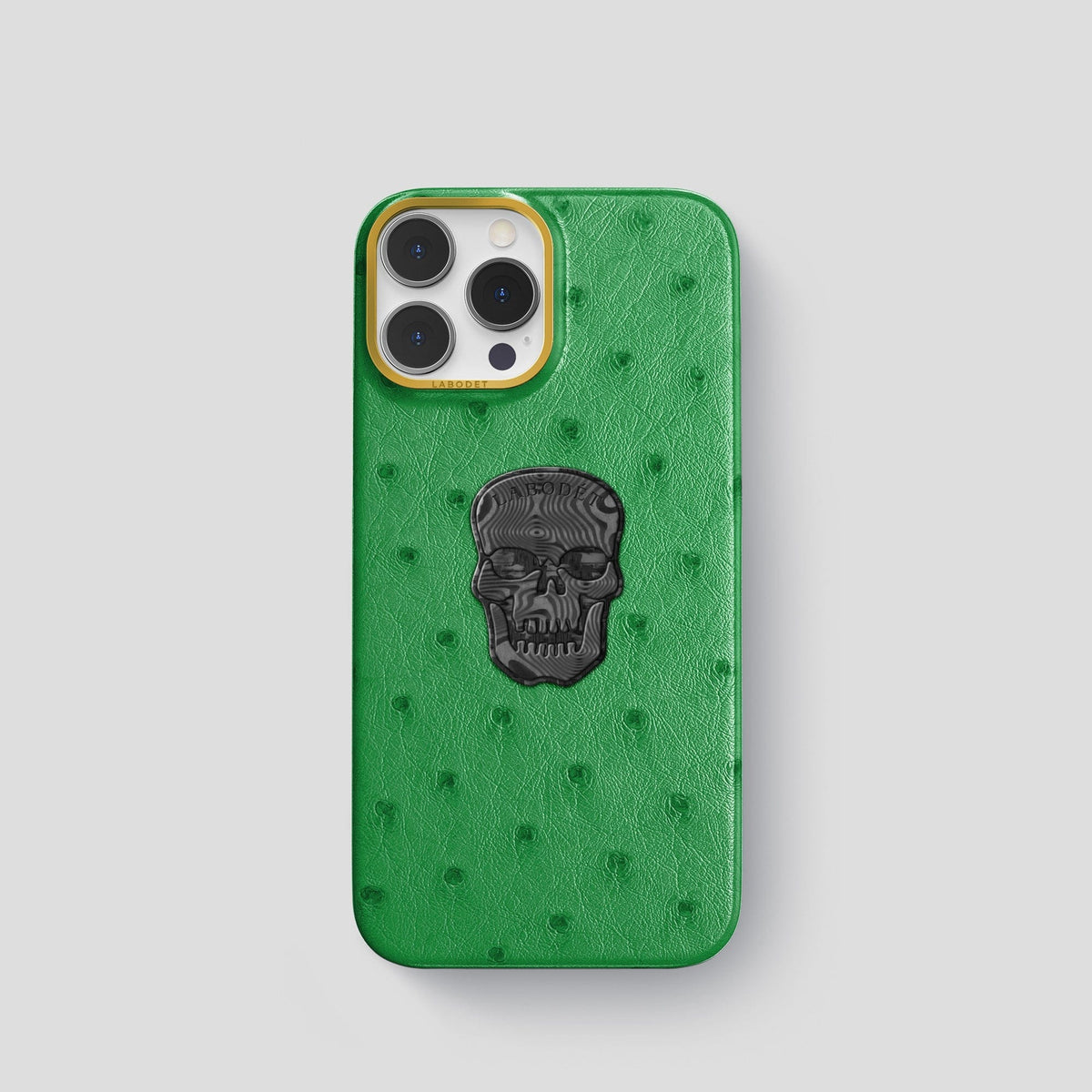 Kentucky Green iPhone 15 Pro Classic Case Ostrich with Gold Metal -1 | Kentucky-Green-Gold