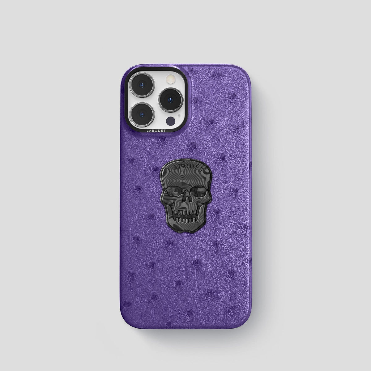 Purple iPhone 15 Pro Classic Case Ostrich with Black Metal -1 | Purple-Black
