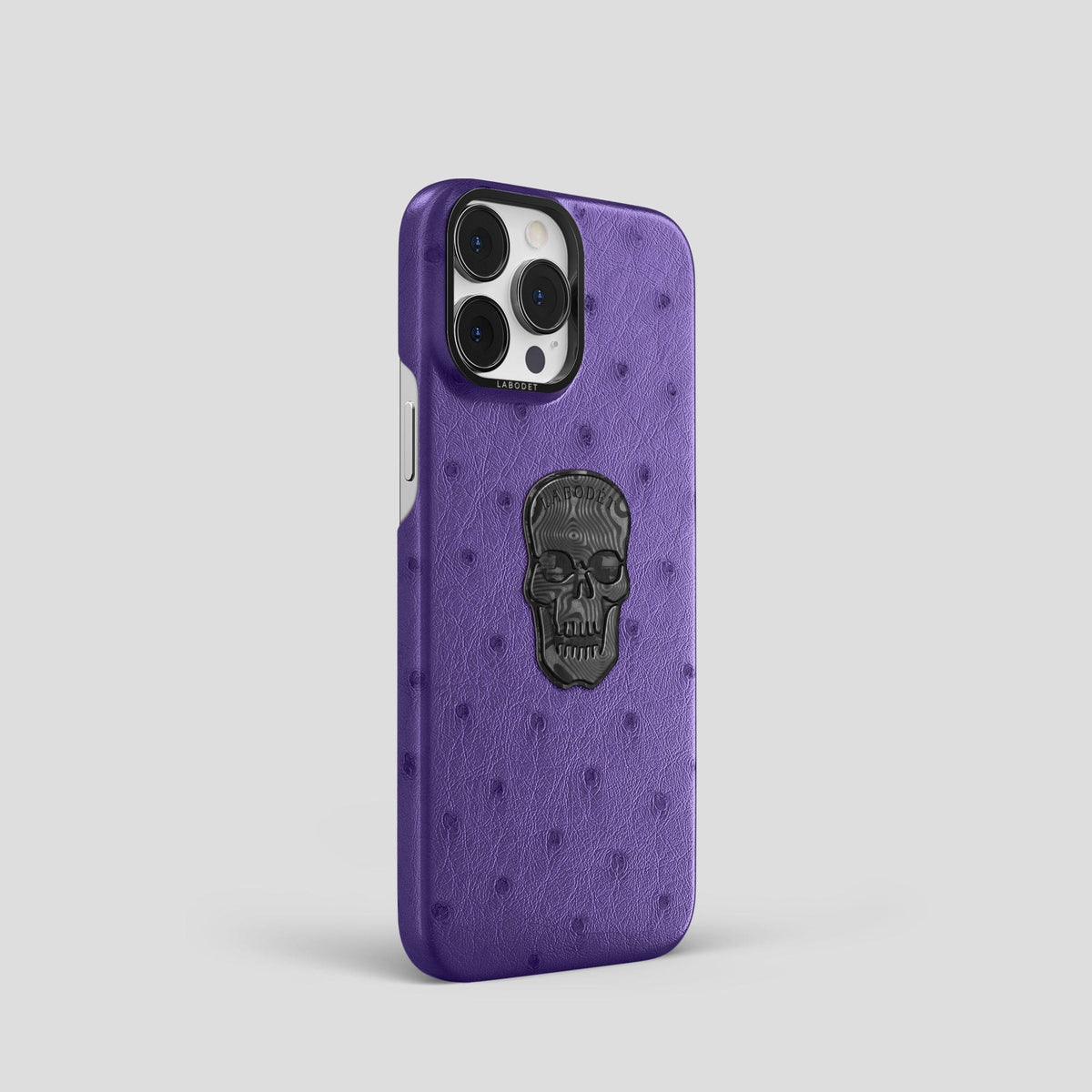 Purple iPhone 14 Pro Classic Case Ostrich with Black Metal -2 | Purple-Black