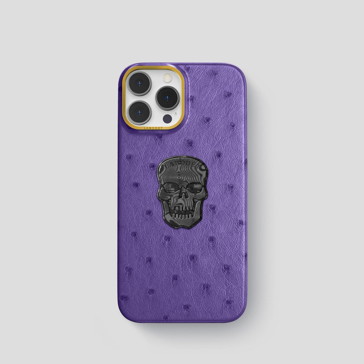 Purple iPhone 14 Pro Classic Case Ostrich with Gold Metal -1 | Purple-Gold