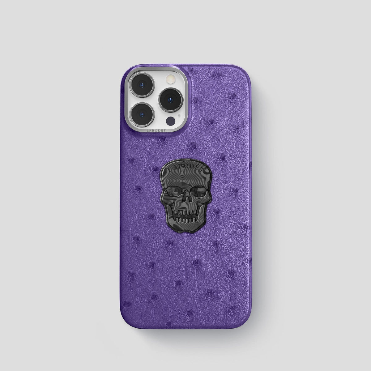 Purple iPhone 14 Pro Classic Case Ostrich with Steel Metal -1 | Purple-Steel