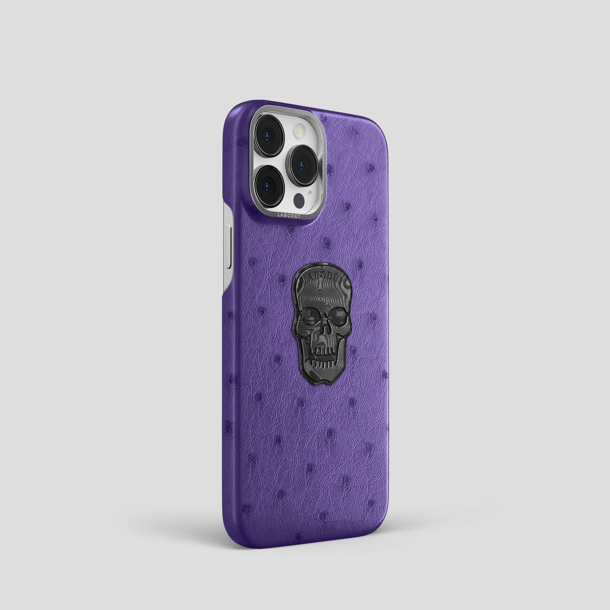 Purple iPhone 14 Pro Classic Case Ostrich with Steel Metal -2 | Purple-Steel