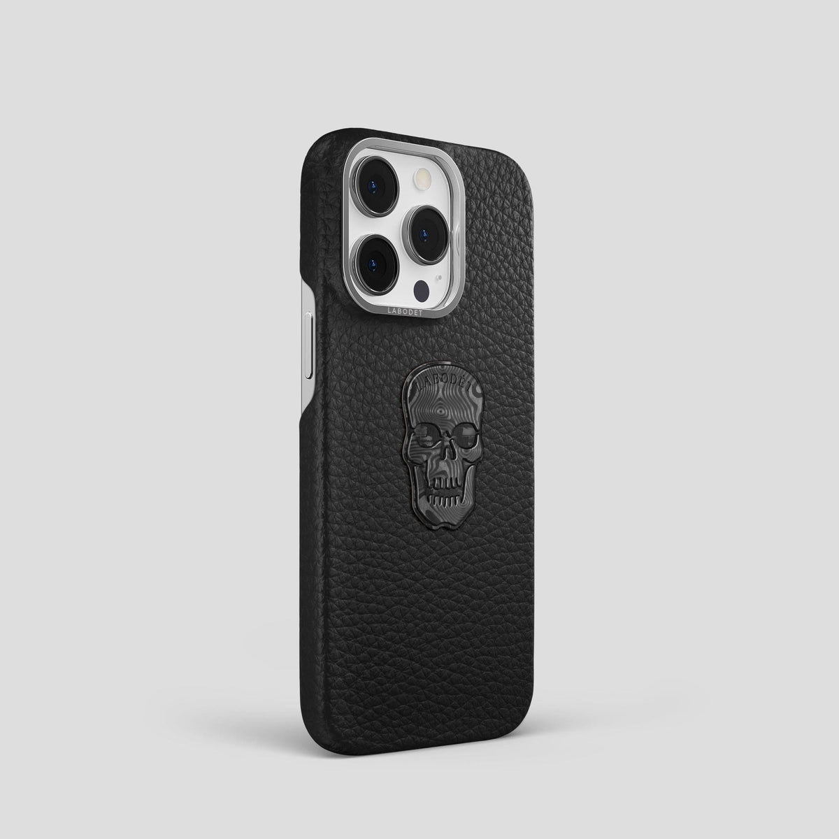 Black iPhone 15 Pro Classic Case Calf with Steel Metal -2 | Black-Steel