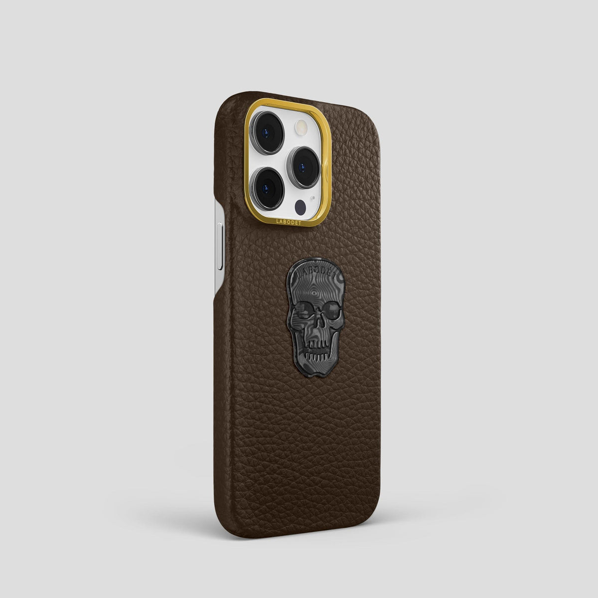 Dark Brown iPhone 15 Pro Classic Case Calf with Gold Metal -2 | Dark-Brown-Gold