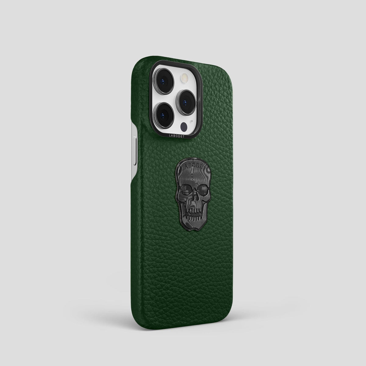 Dark Green iPhone 15 Pro Classic Case Calf with Black Metal -2 | Dark-Green-Black