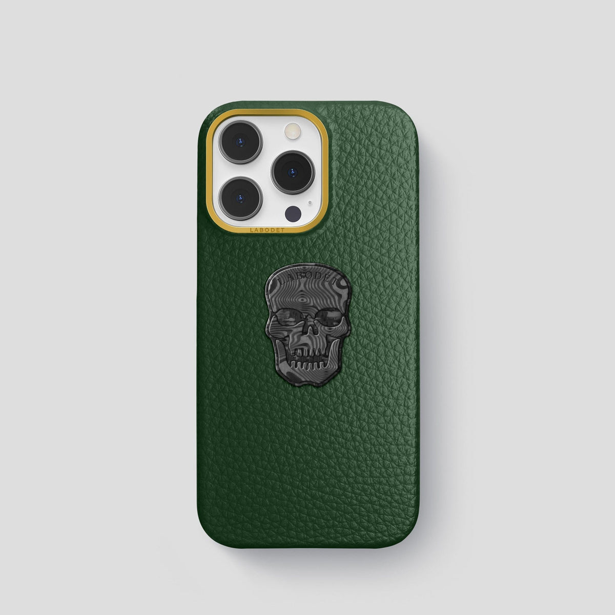 Dark Green iPhone 15 Pro Classic Case Calf with Gold Metal -1 | Dark-Green-Gold