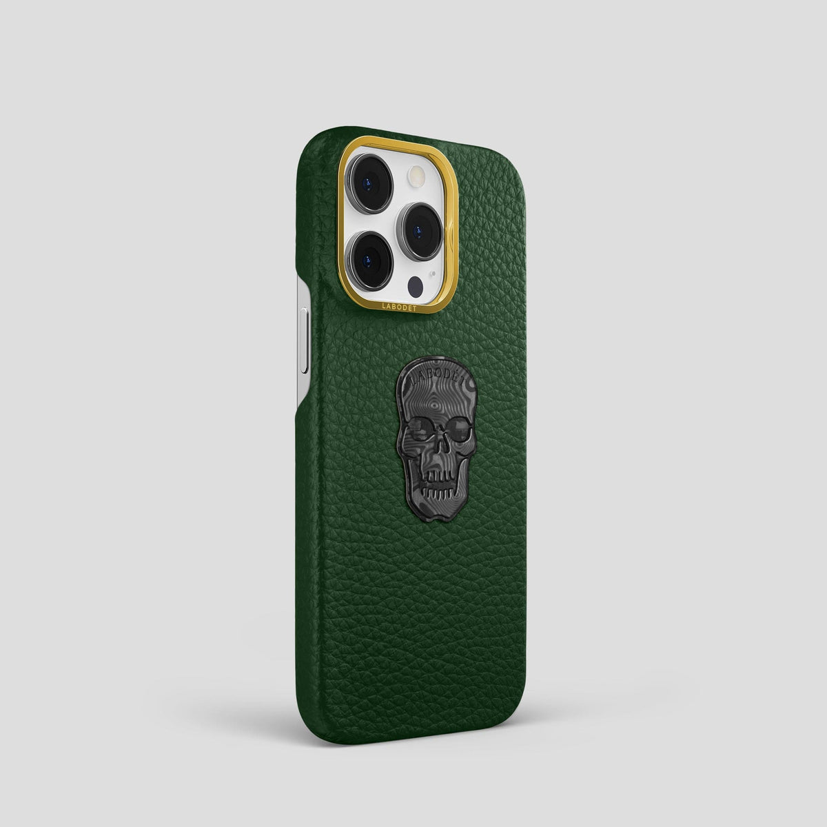 Dark Green iPhone 15 Pro Classic Case Calf with Gold Metal -2 | Dark-Green-Gold