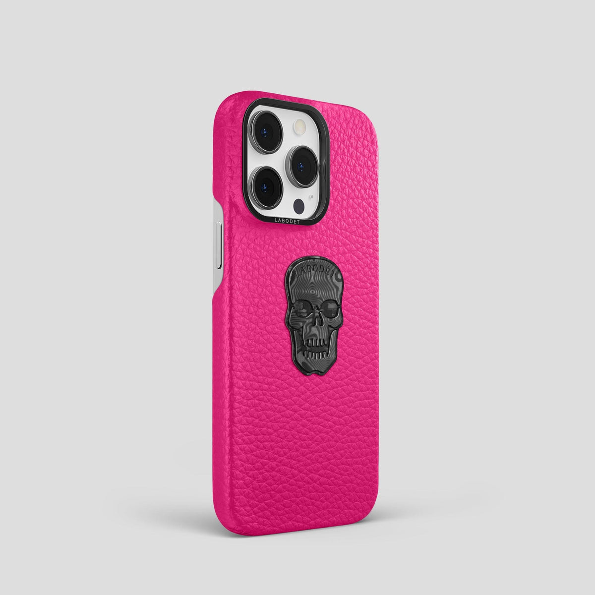 Magenta iPhone 15 Pro Classic Case Calf with Black Metal -2 | Magenta-Black