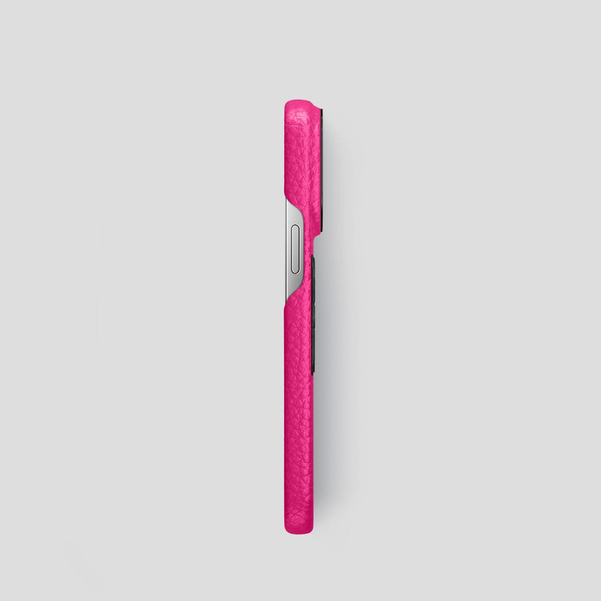 Magenta iPhone 15 Pro Classic Case Calf with Black Metal -3 | Magenta-Black