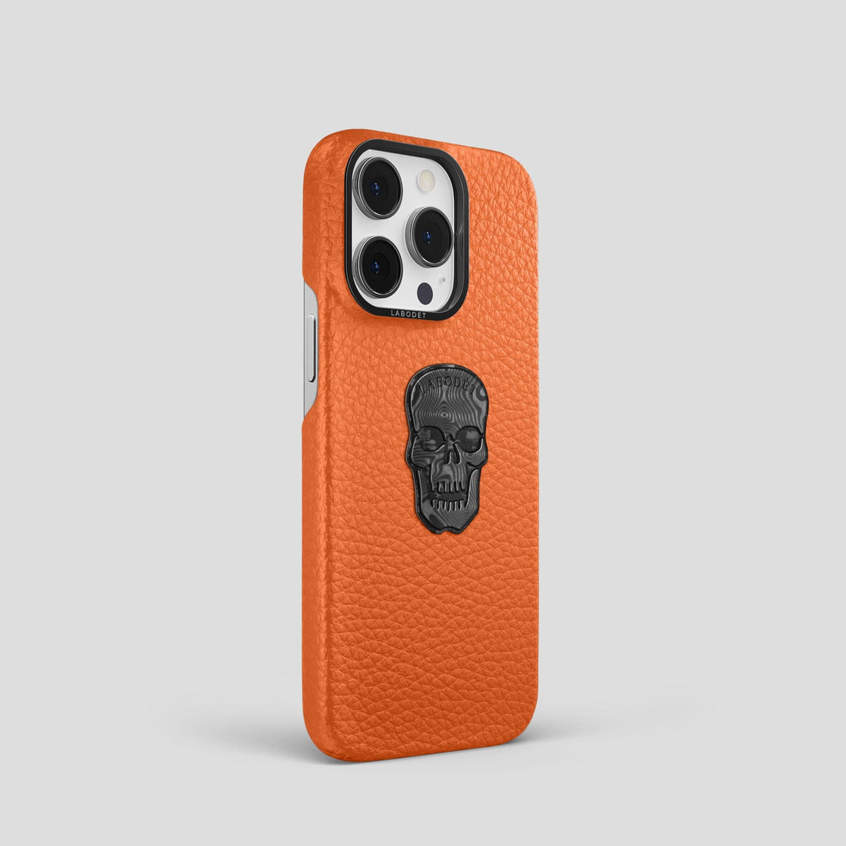 Orange iPhone 15 Pro Classic Case Calf with Black Metal -2 | Orange-Black
