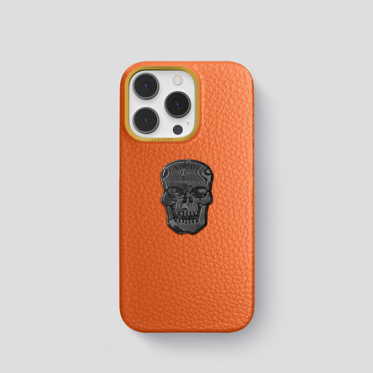 Orange iPhone 15 Pro Classic Case Calf with Gold Metal -1 | Orange-Gold