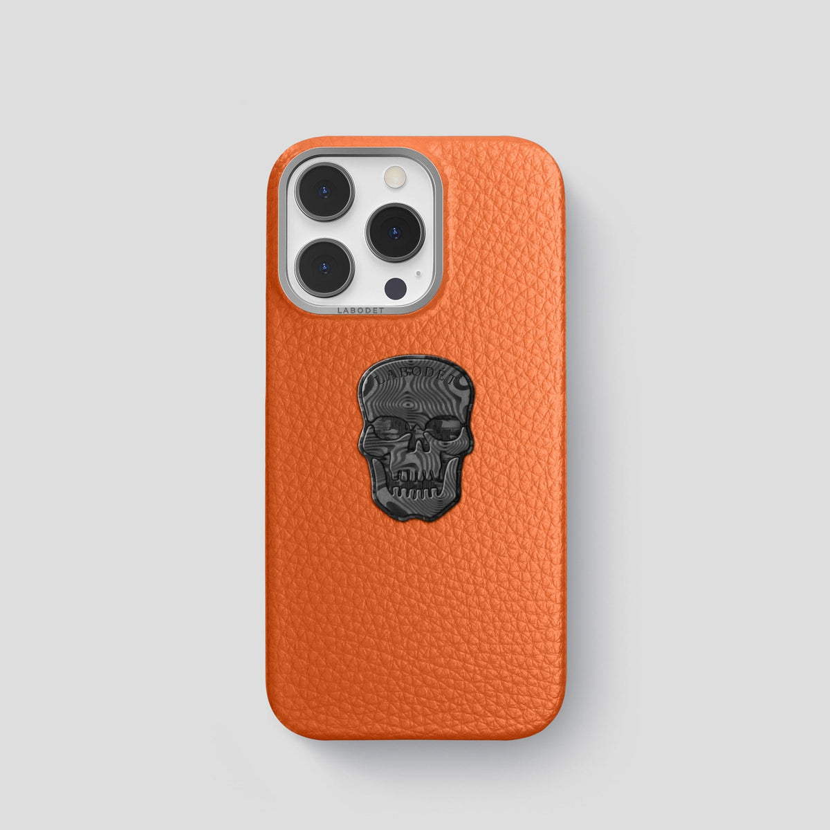 Orange iPhone 15 Pro Classic Case Calf with Steel Metal -1 | Orange-Steel
