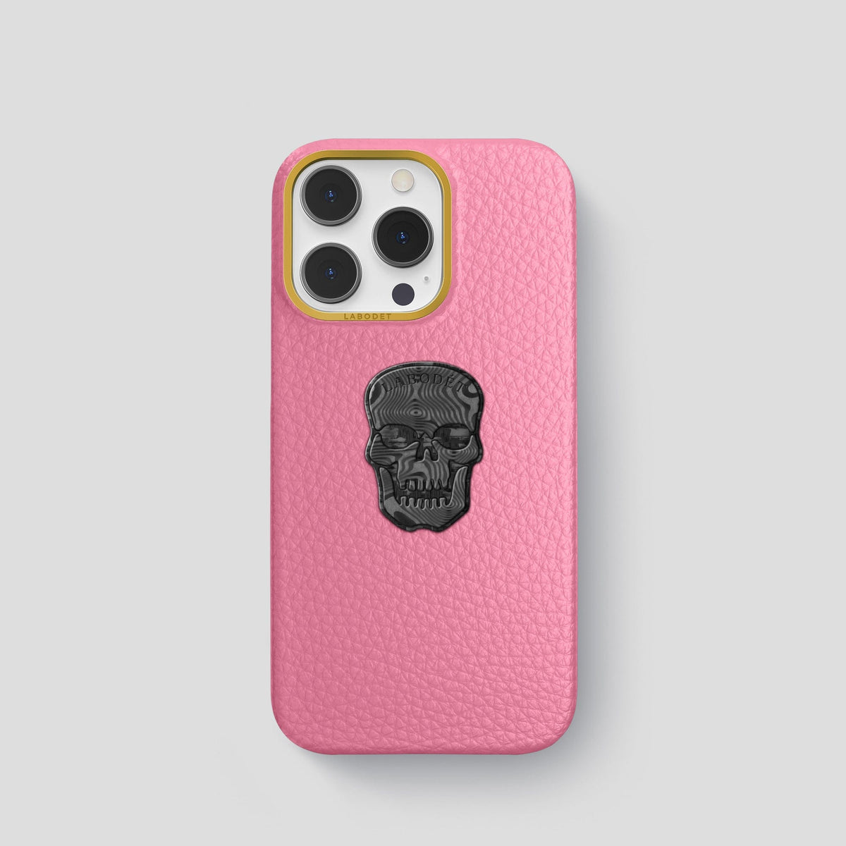 Pink iPhone 15 Pro Classic Case Calf with Gold Metal -1 | Pink-Gold