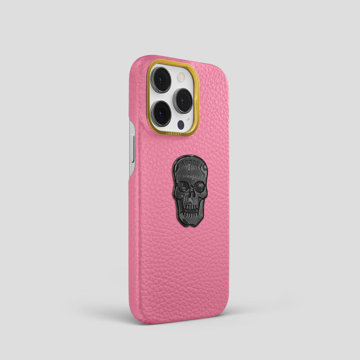Pink iPhone 15 Pro Classic Case Calf with Gold Metal -2 | Pink-Gold