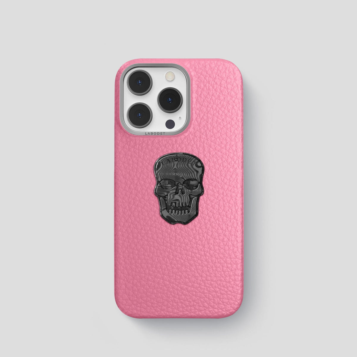 Pink iPhone 15 Pro Classic Case Calf with Steel Metal -1 | Pink-Steel