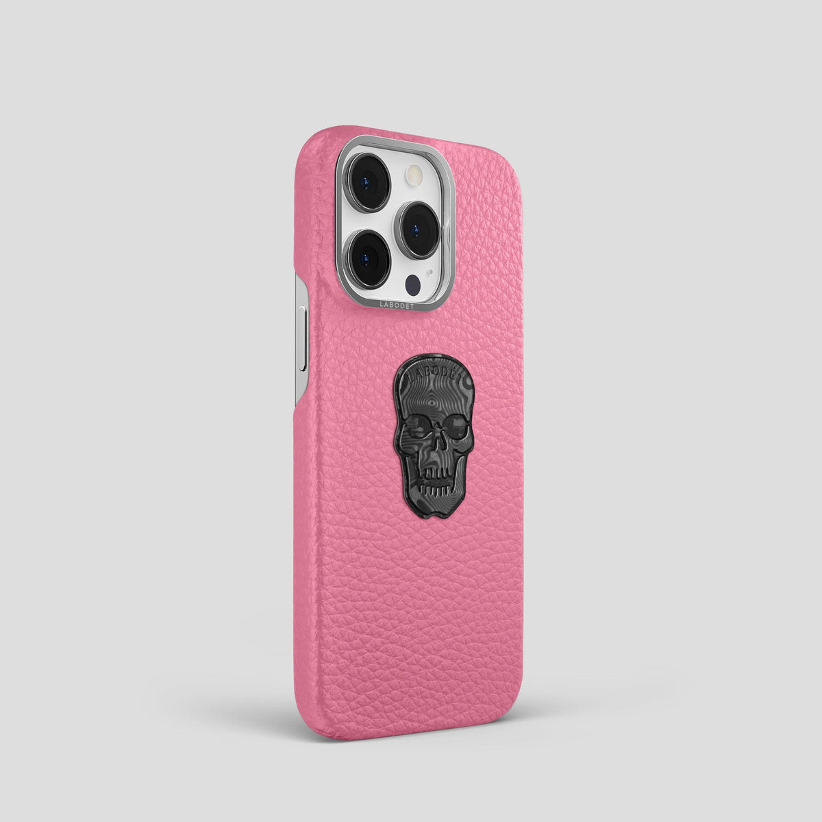 Pink iPhone 15 Pro Classic Case Calf with Steel Metal -2 | Pink-Steel