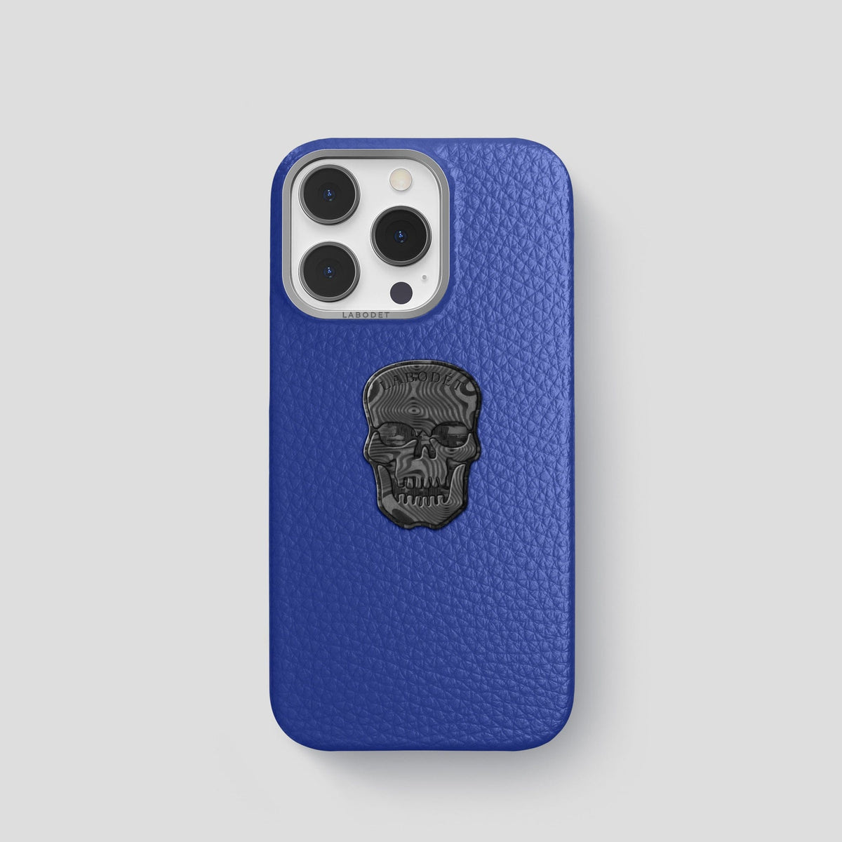Royal Blue iPhone 15 Pro Classic Case Calf with Steel Metal -1 | Royal-Blue-Steel
