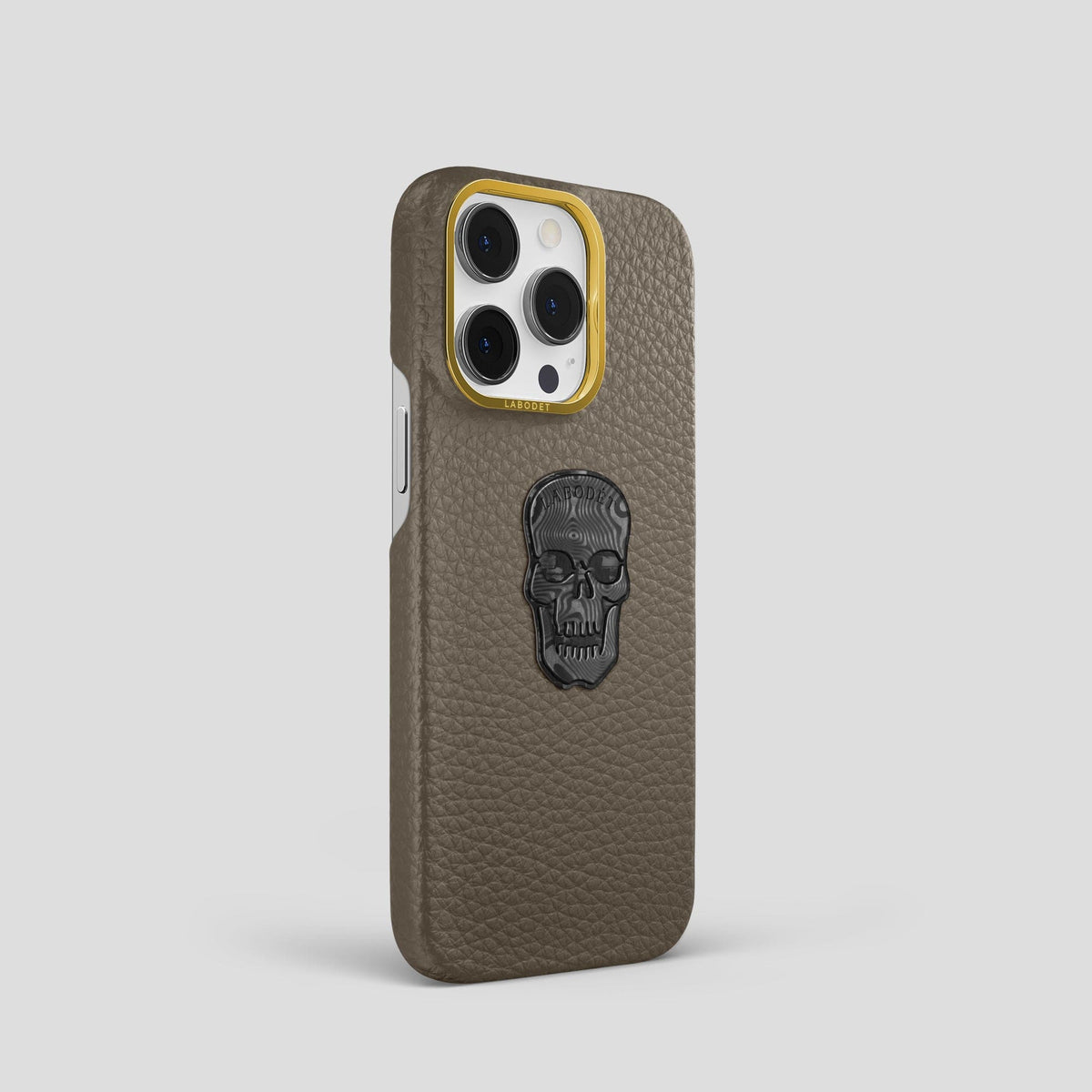 Taupe iPhone 15 Pro Classic Case Calf with Gold Metal -2 | Taupe-Gold