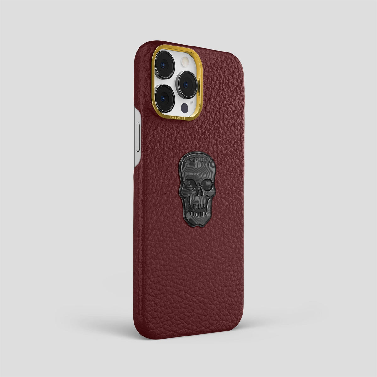 Bordeaux iPhone 15 Pro Max Classic Case Calf with Gold Metal -2 | Bordeaux-Gold