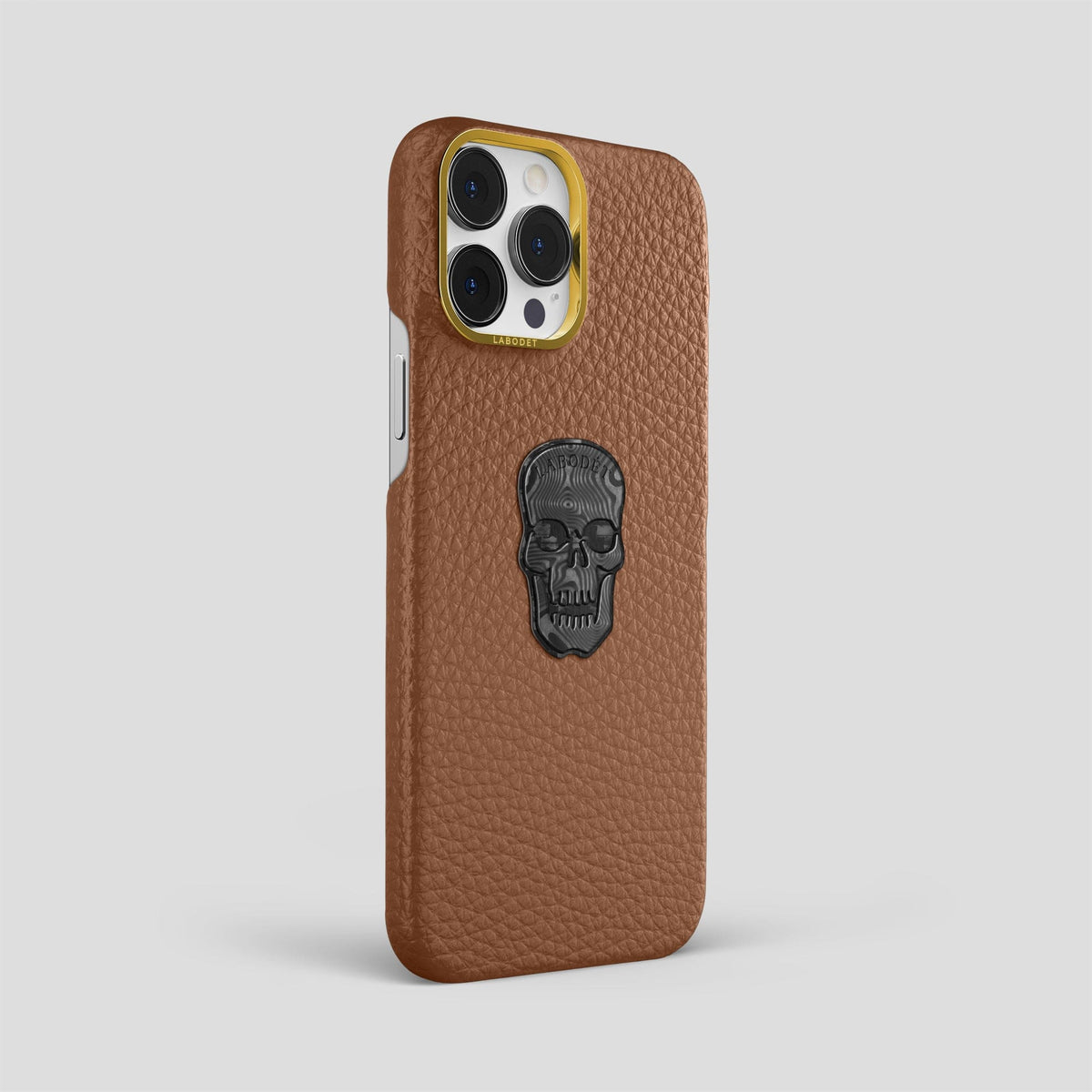 Caramel iPhone 15 Pro Max Classic Case Calf with Gold Metal -2 | Caramel-Gold